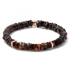 Tateossian Tiger Eye and Wood Bead Bracelet Men's Legno Collection