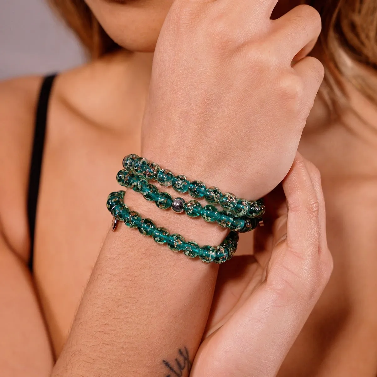 Teal | .925 Sterling Silver | Firefly Glass Bracelet