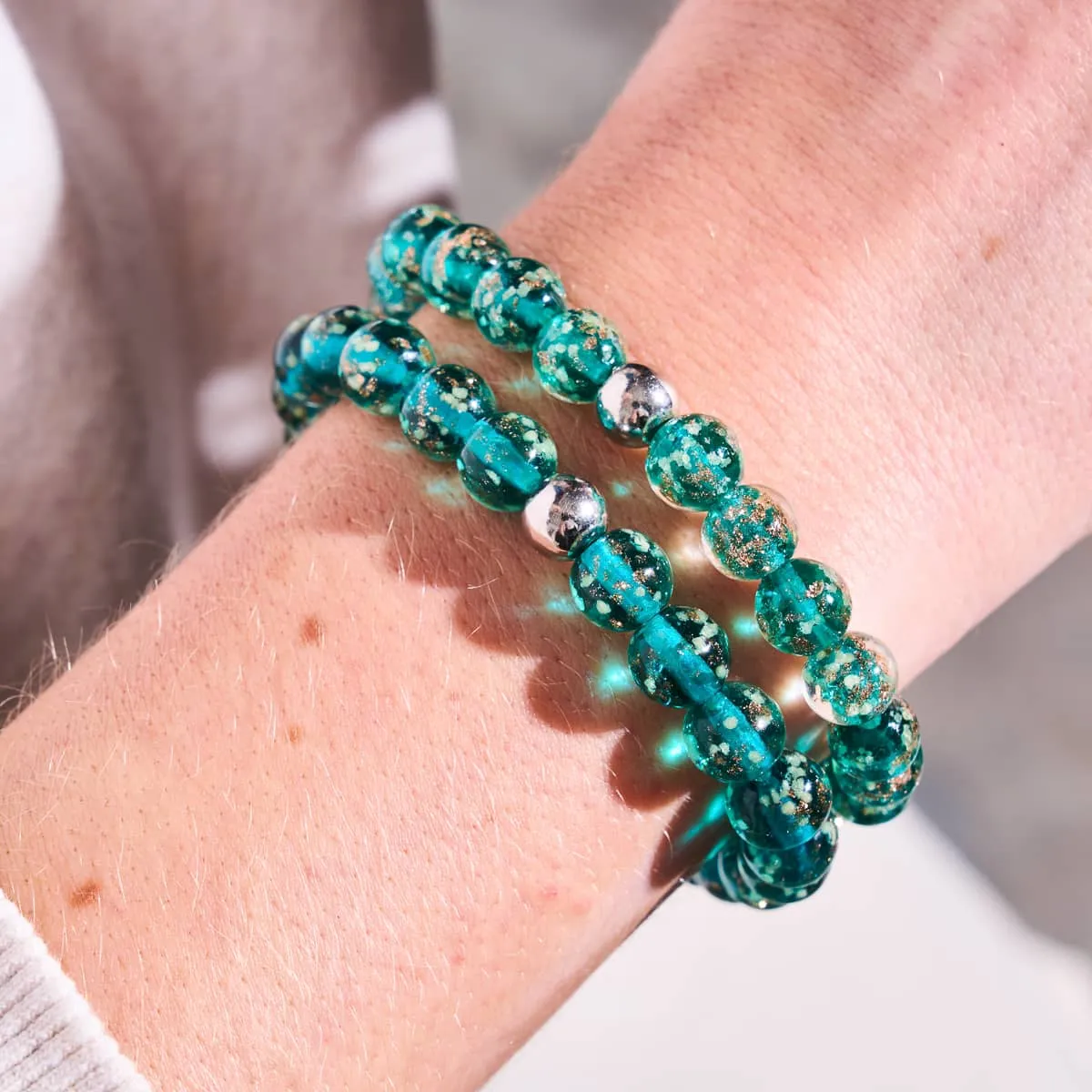 Teal | .925 Sterling Silver | Firefly Glass Bracelet