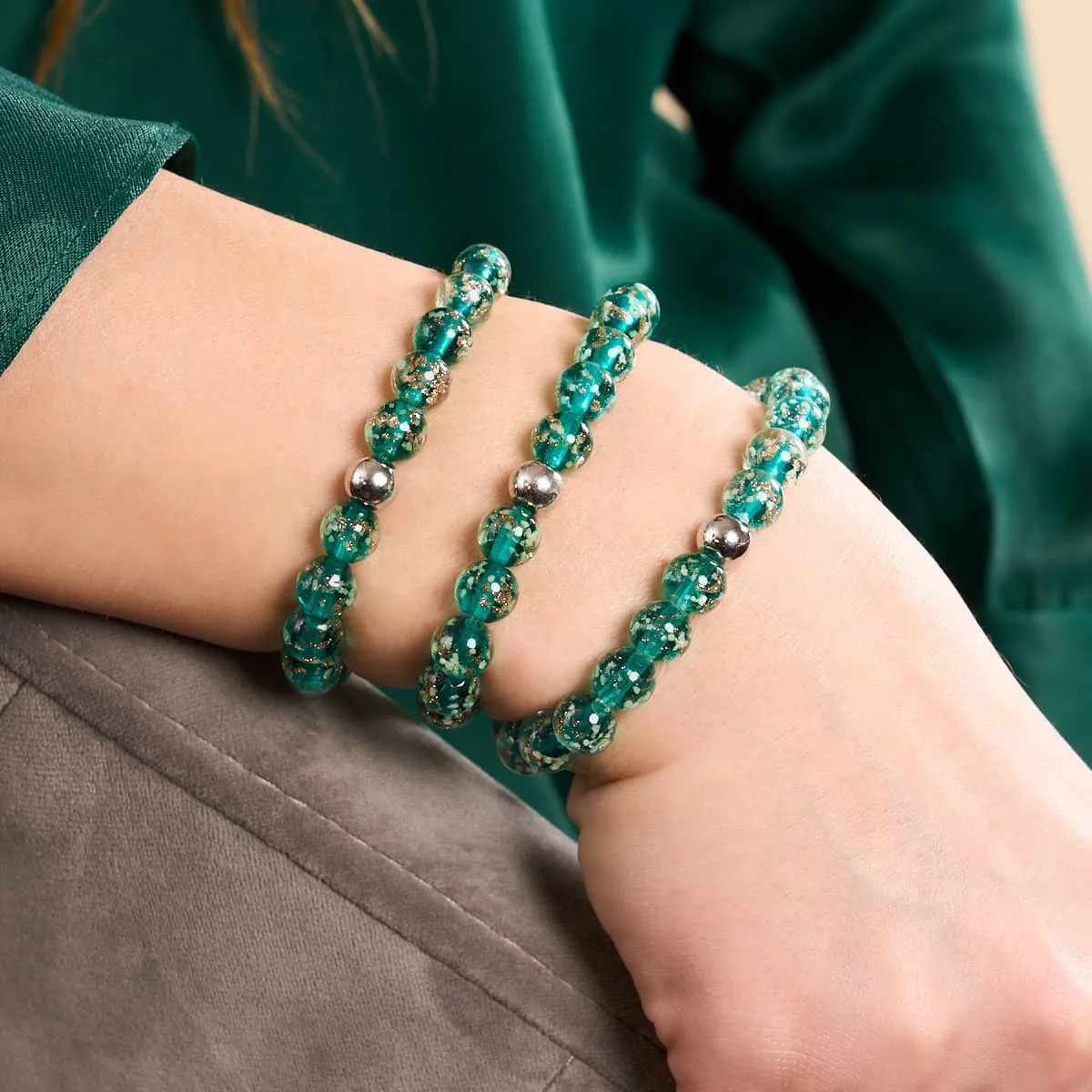 Teal | .925 Sterling Silver | Firefly Glass Bracelet