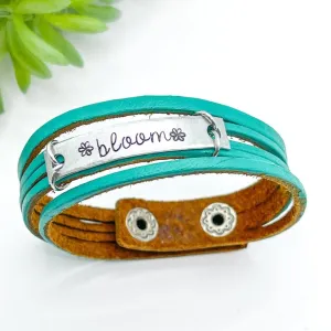 Teal | BLOOM | Mini Leather Wrap Bracelet | Women | Adjustable