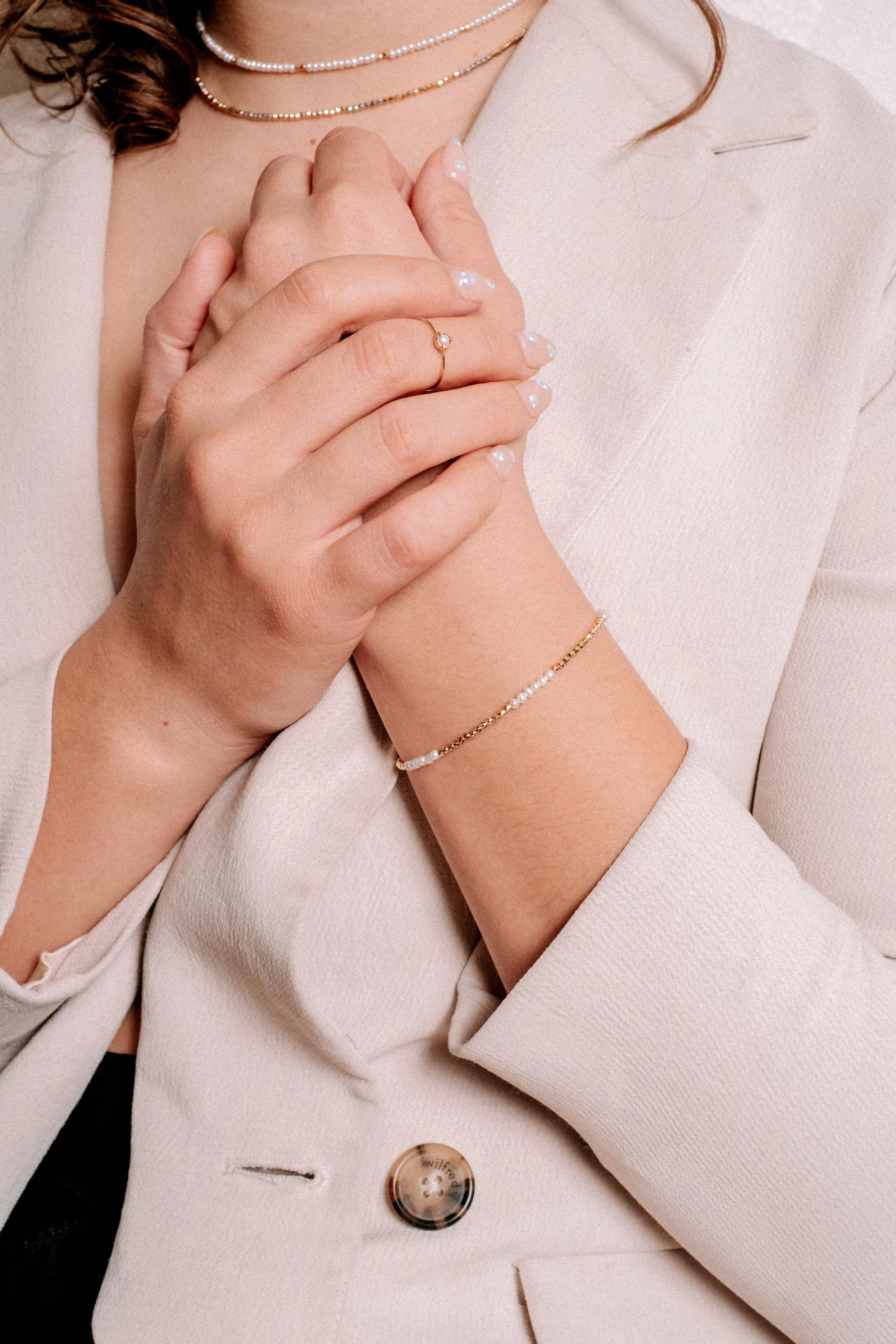 The "Glimmer Pearl Bracelet" with 14k Faceted Yellow Gold Beads and Freshwater Pearls