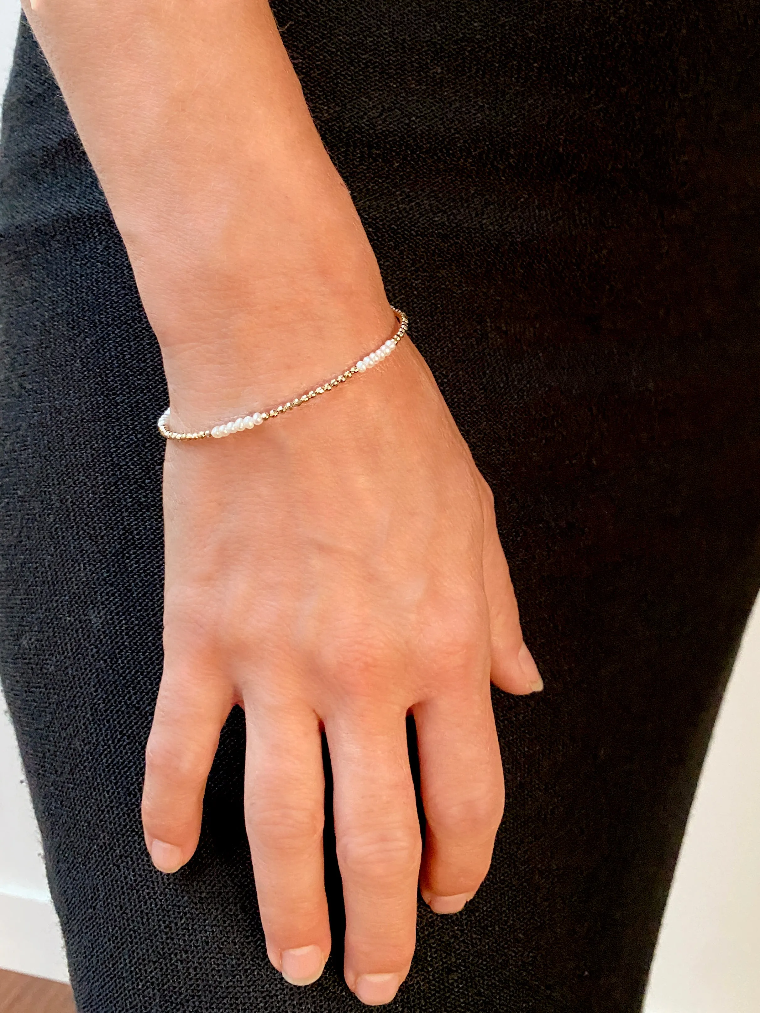 The "Glimmer Pearl Bracelet" with 14k Faceted Yellow Gold Beads and Freshwater Pearls