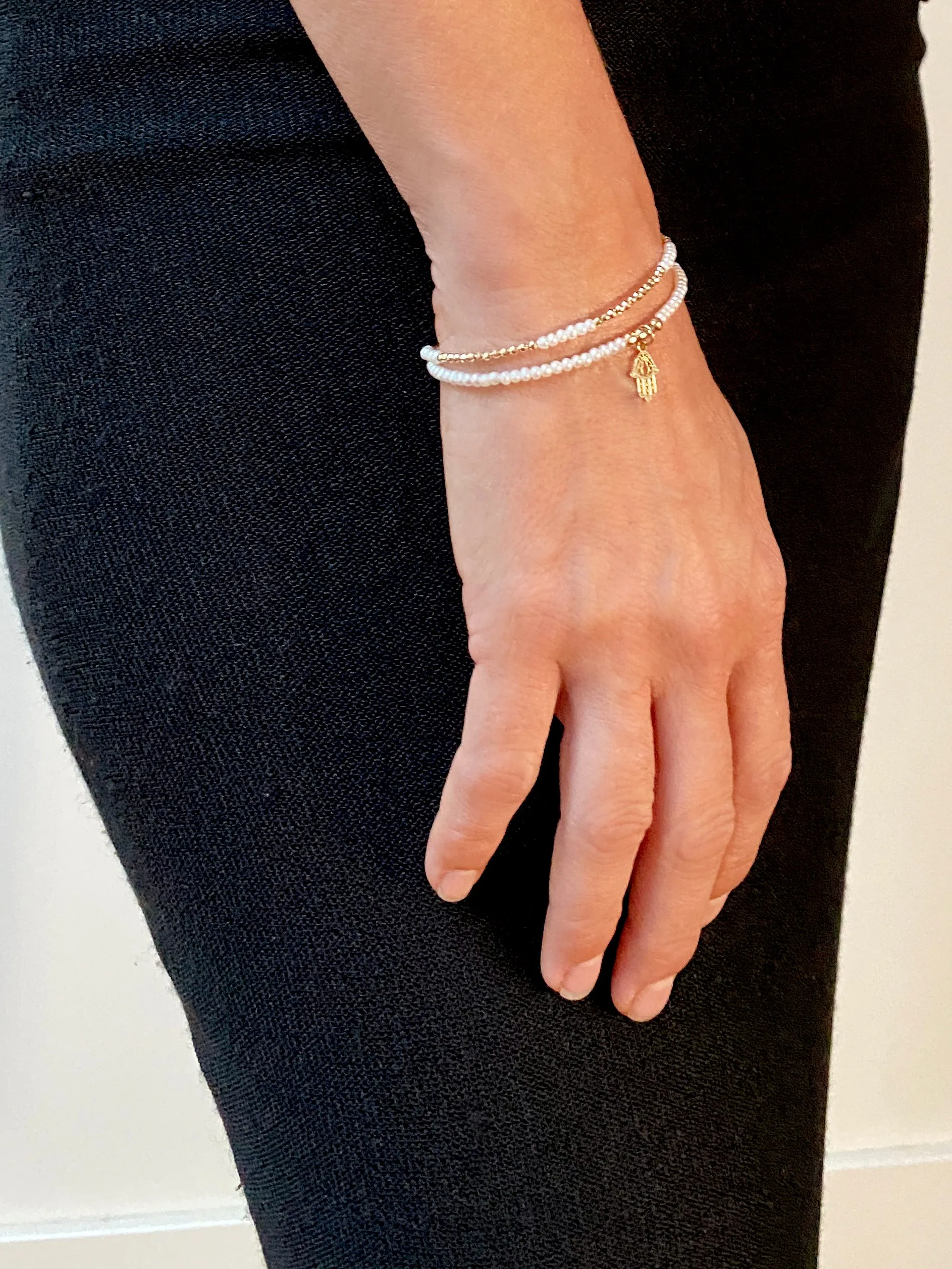 The "Glimmer Pearl Bracelet" with 14k Faceted Yellow Gold Beads and Freshwater Pearls