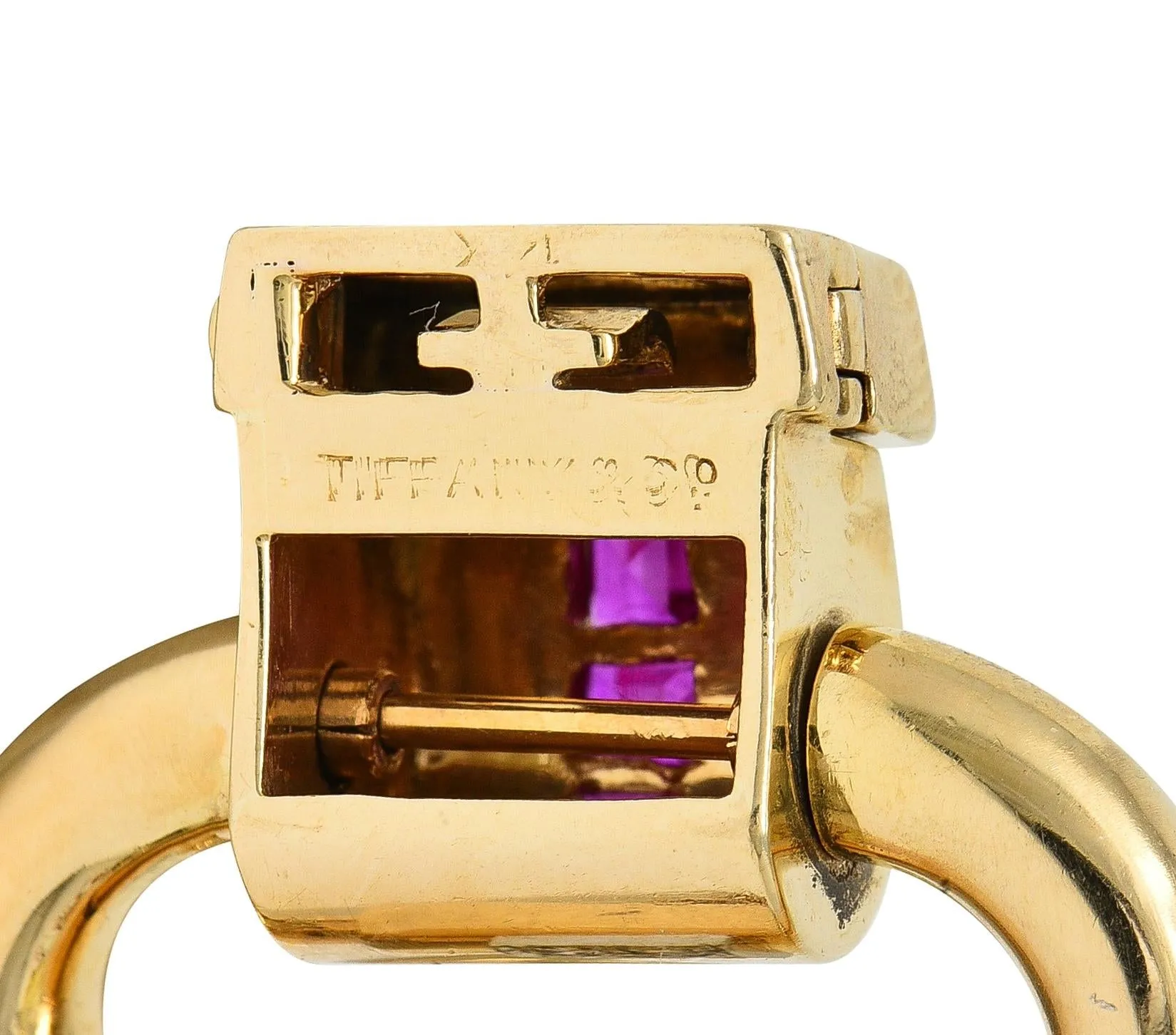 Tiffany & Co. Retro Diamond Ruby Platinum 14 Karat Yellow Gold Vintage Snake Chain Buckle Bracelet