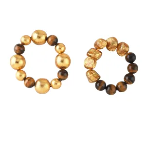 TIGER EYE AND GOLD FOIL ACCENT STRETCH BRACELET SET. SET OF TWO