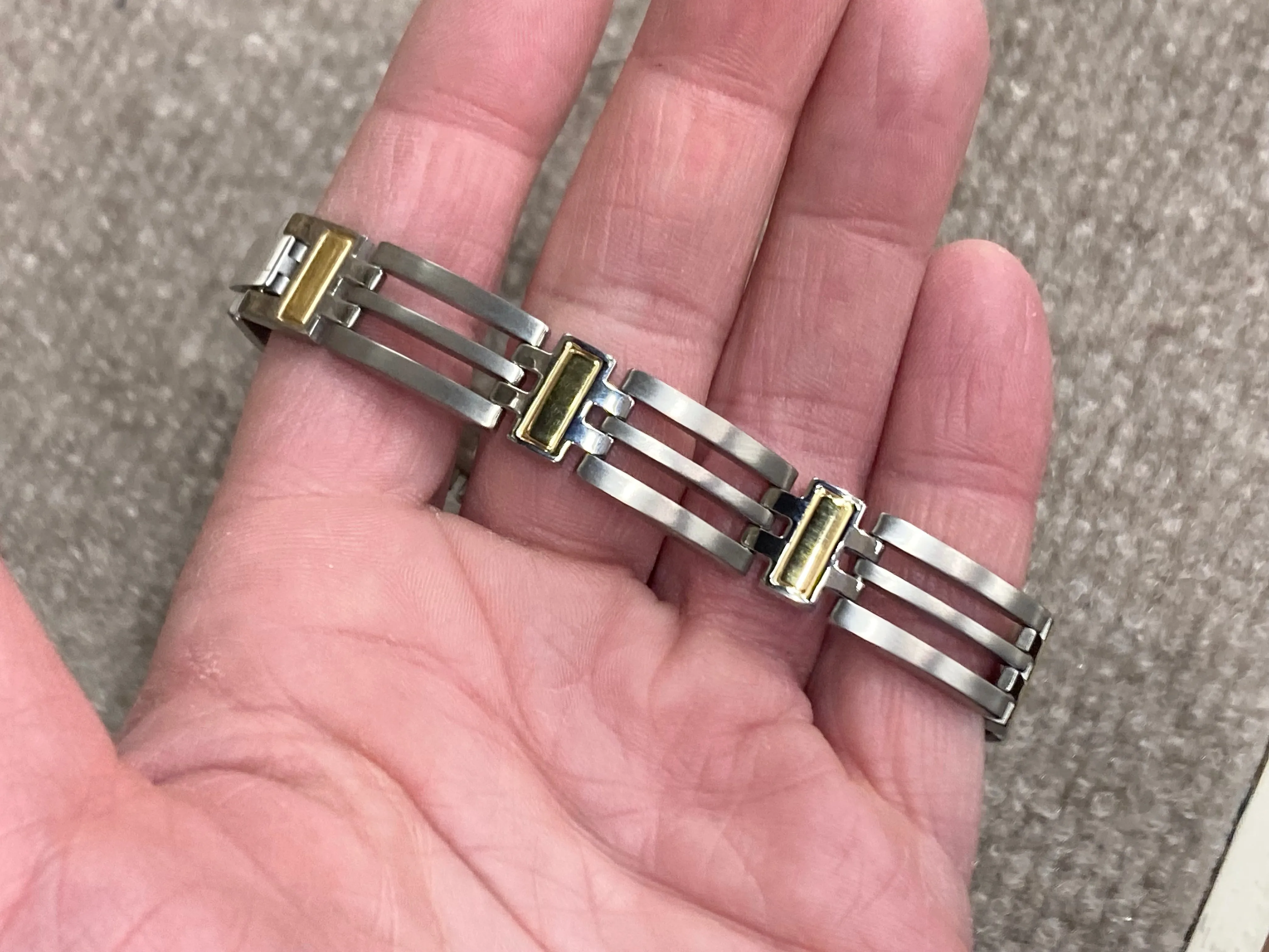 Titanium And Yellow Ip Plating Long Bracelet
