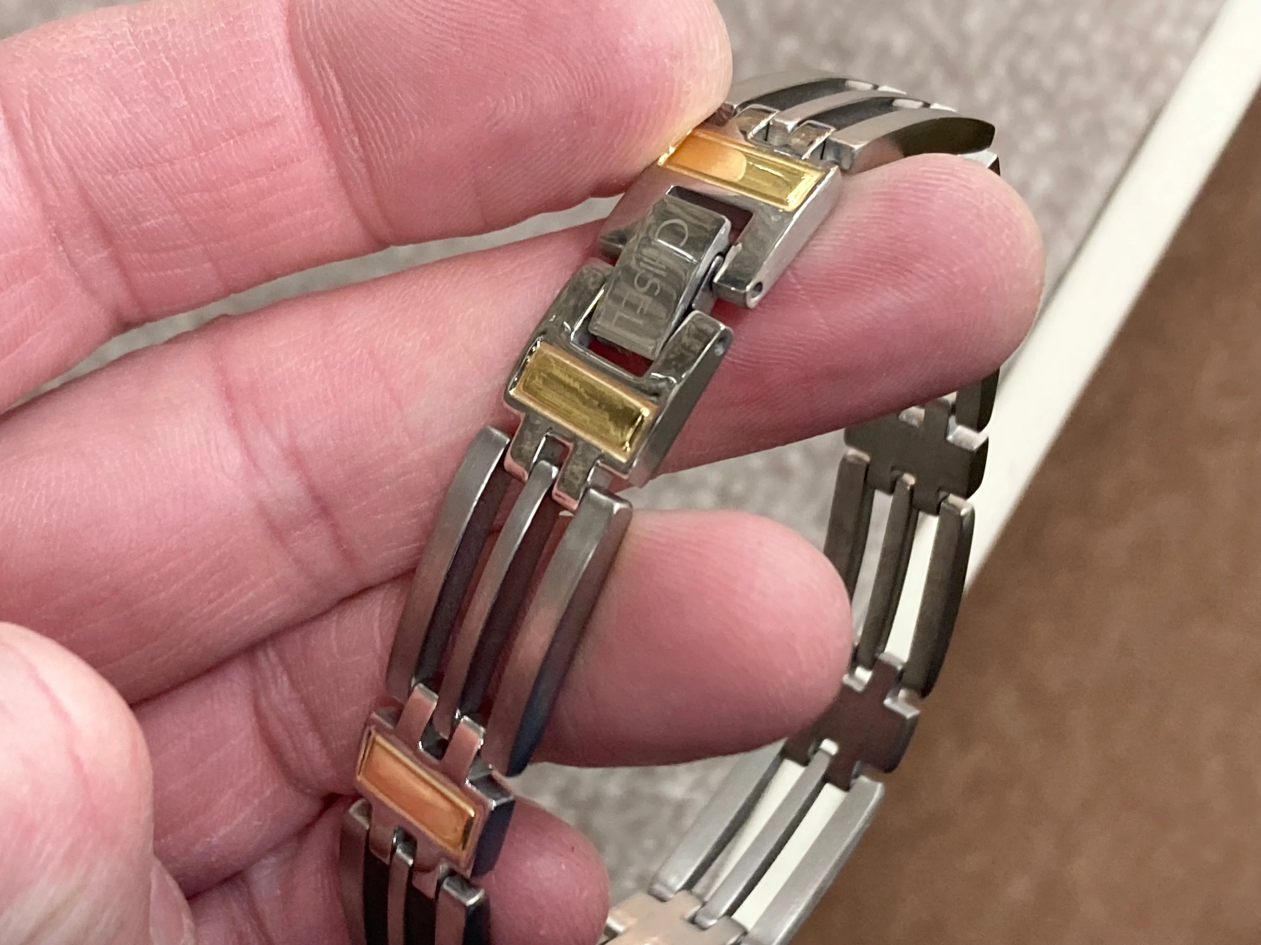 Titanium And Yellow Ip Plating Long Bracelet