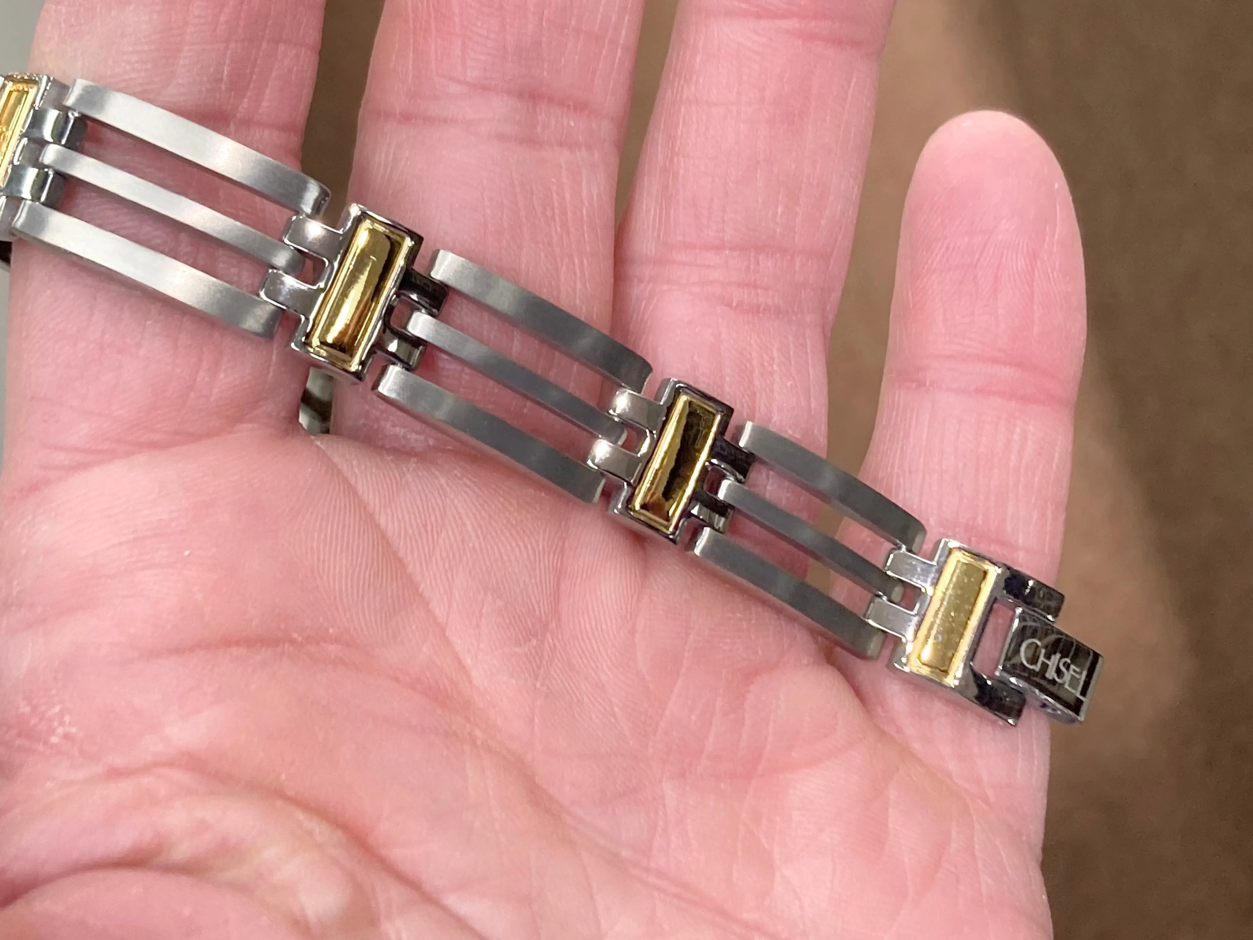 Titanium And Yellow Ip Plating Long Bracelet