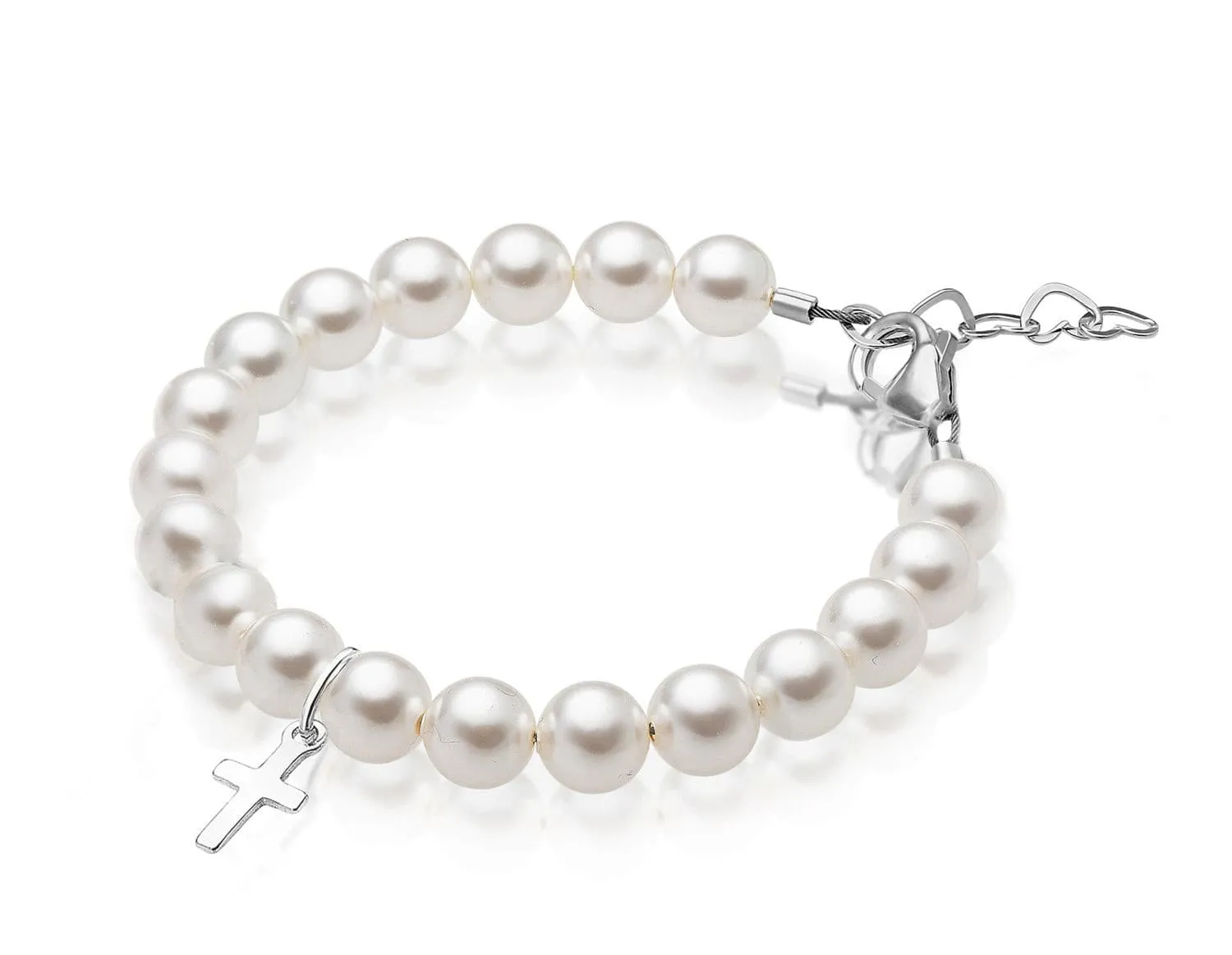 Toddler Baby Sterling Silver Cross Baptism & Christening White Pearl Bracelet