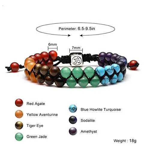 Top Plaza Bead Chakra Bracelet 7 Chakras Healing Crystals Bracelet Yoga Stone Beads Bracelets Meditation Relax Anxiety Bangle for Womens Mens