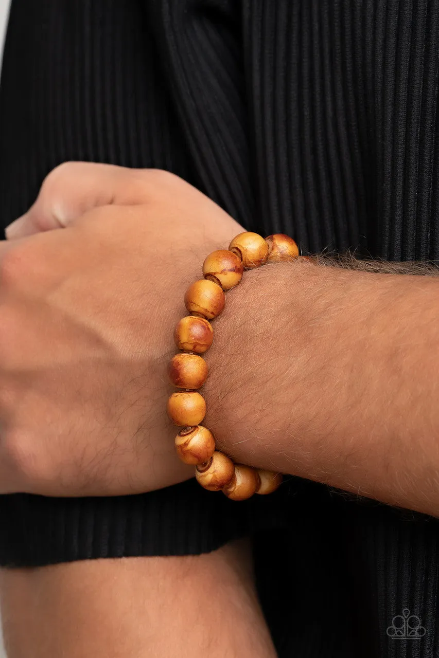 Totally Timber Mill - Brown - Wooden Bead Paparazzi Stretchy Bracelet