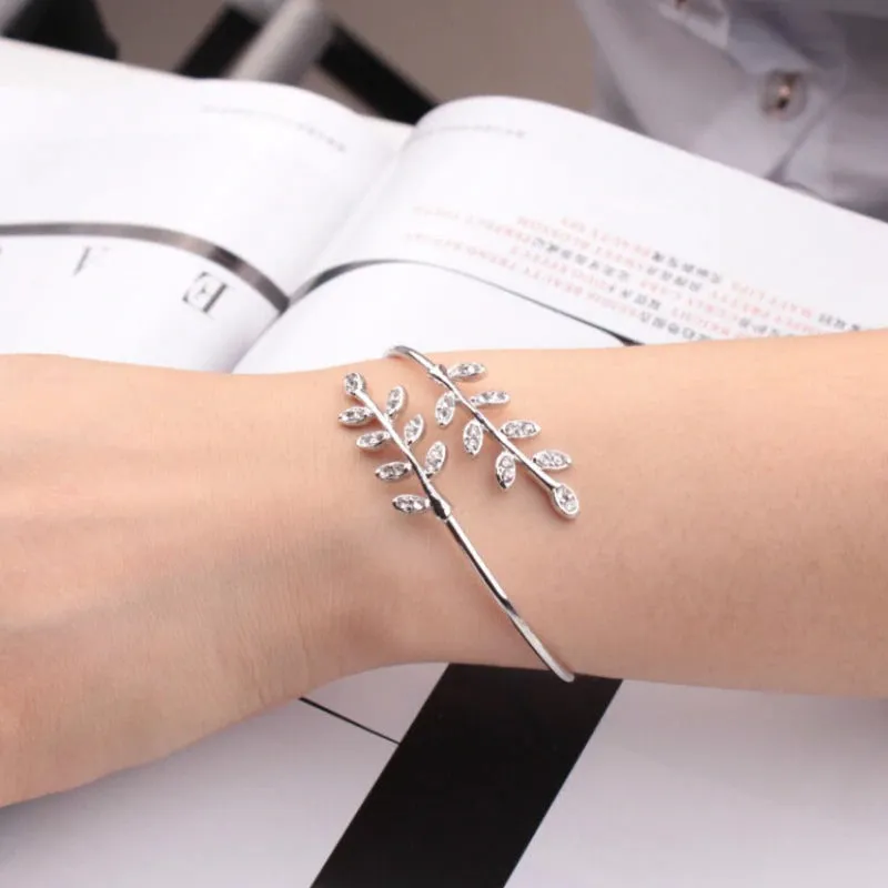 Tree Leaf Insert Crystal Bracelet