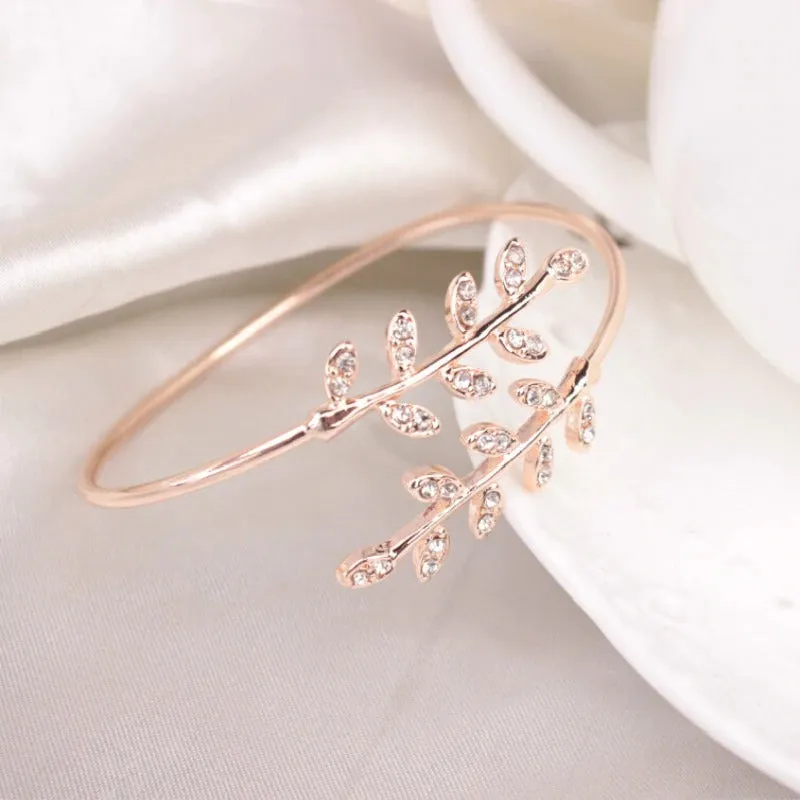 Tree Leaf Insert Crystal Bracelet