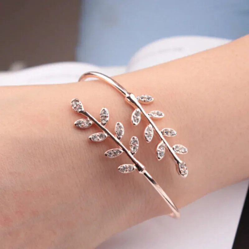 Tree Leaf Insert Crystal Bracelet