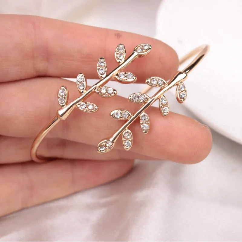Tree Leaf Insert Crystal Bracelet