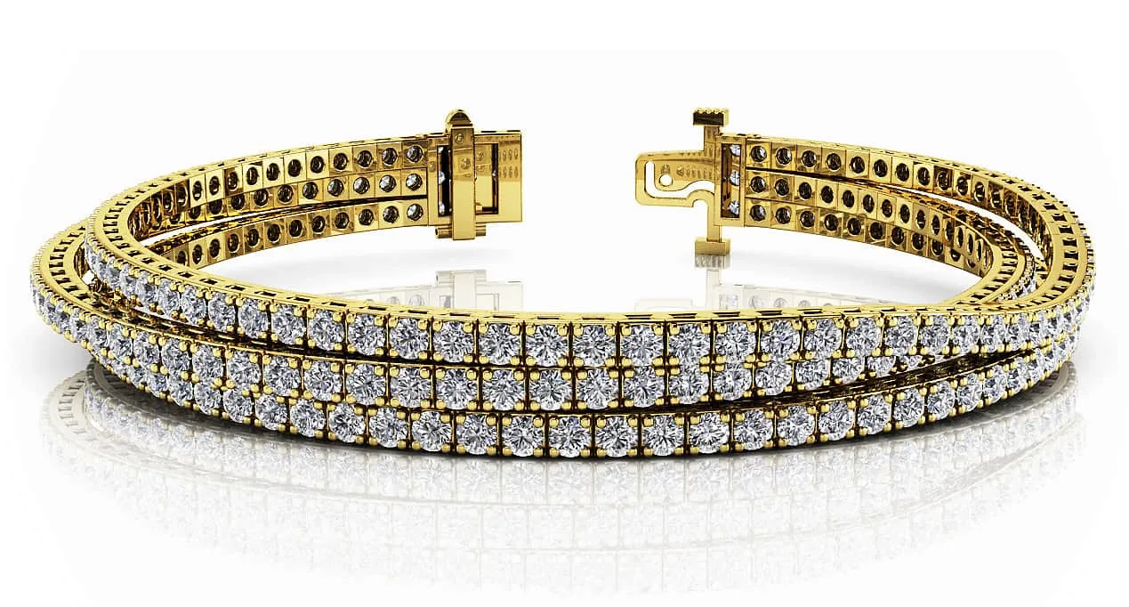 Triple Strand Flexible Diamond Tennis Diamond Bracelet with 9.90 ct.(finished) 2.5mm