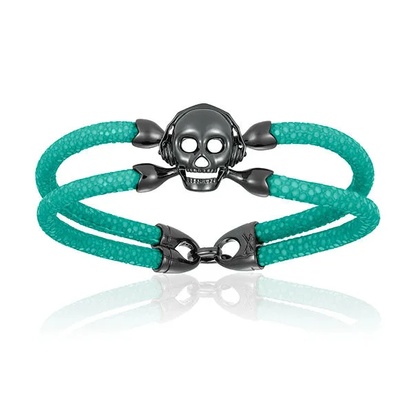 Turquoise stingray bracelet with black PVD skull (Unisex)