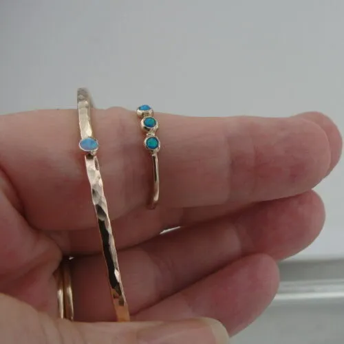 Two Bangle Bracelets Opal 14k Yellow Gold F Handmade Hammered Hadar Designers (V