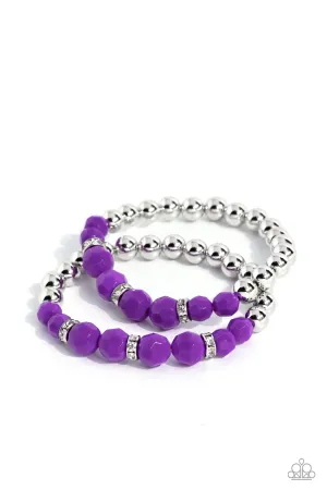 Two by Two Twinkle - Purple - Beaded Paparazzi Stretchy Bracelet