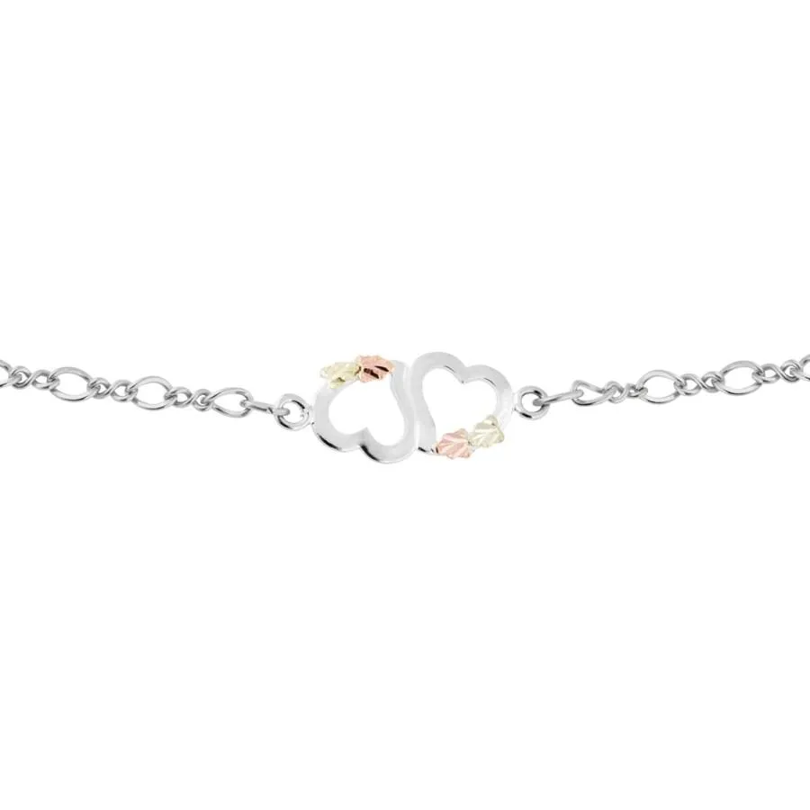 Two Hearts Ankle - Sterling Silver Black Hills Gold Bracelet