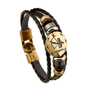 Unisex Zodiac Signs Leather Black Gallstone Bracelets