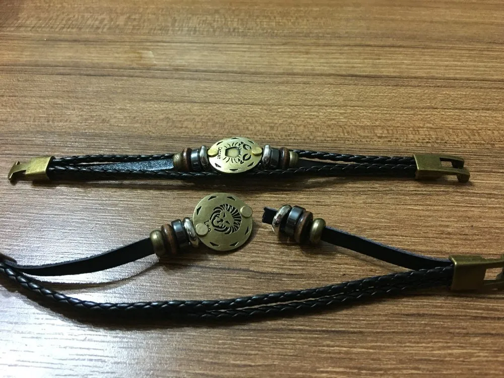 Unisex Zodiac Signs Leather Black Gallstone Bracelets