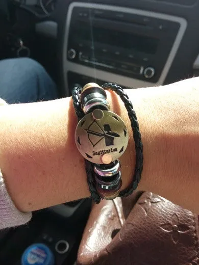 Unisex Zodiac Signs Leather Black Gallstone Bracelets