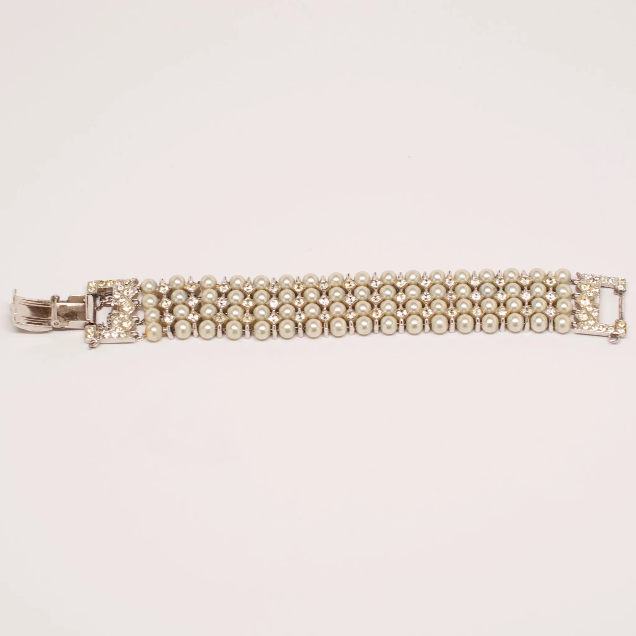 Unsigned 1950's Faux Pearl Multi Strand Bracelet