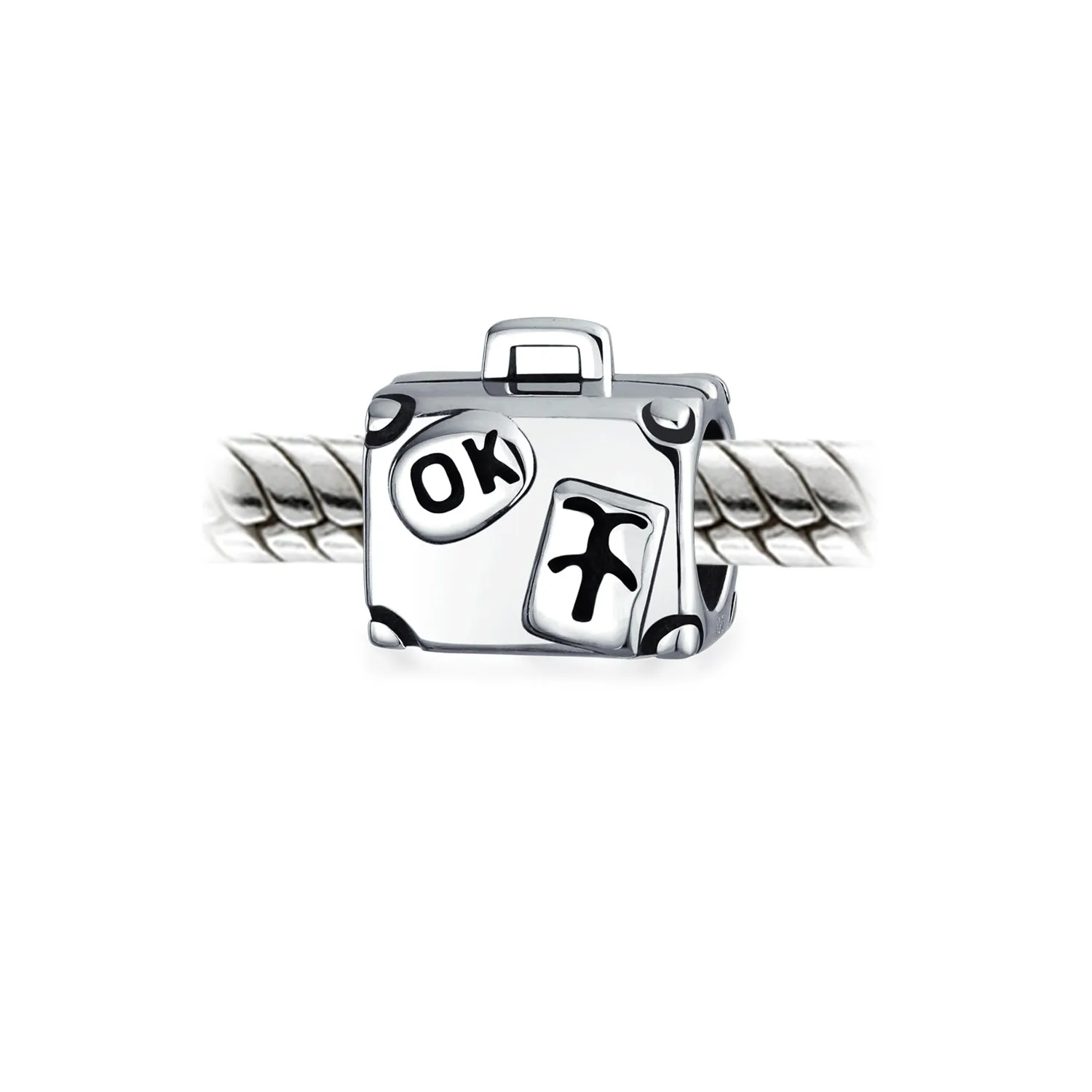 Vacation Travel Suitcase Luggage Charm Bead Sterling Silver for Bracelet