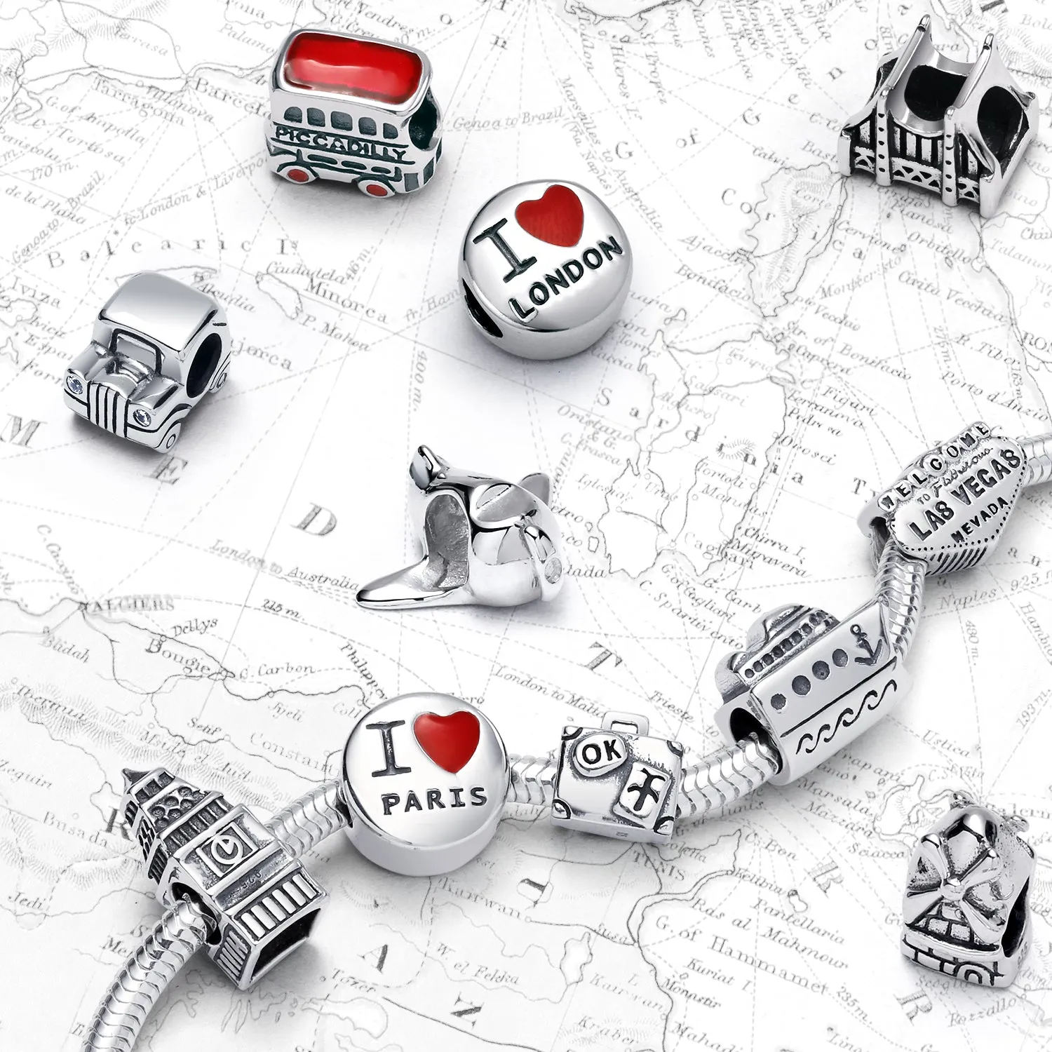 Vacation Travel Suitcase Luggage Charm Bead Sterling Silver for Bracelet