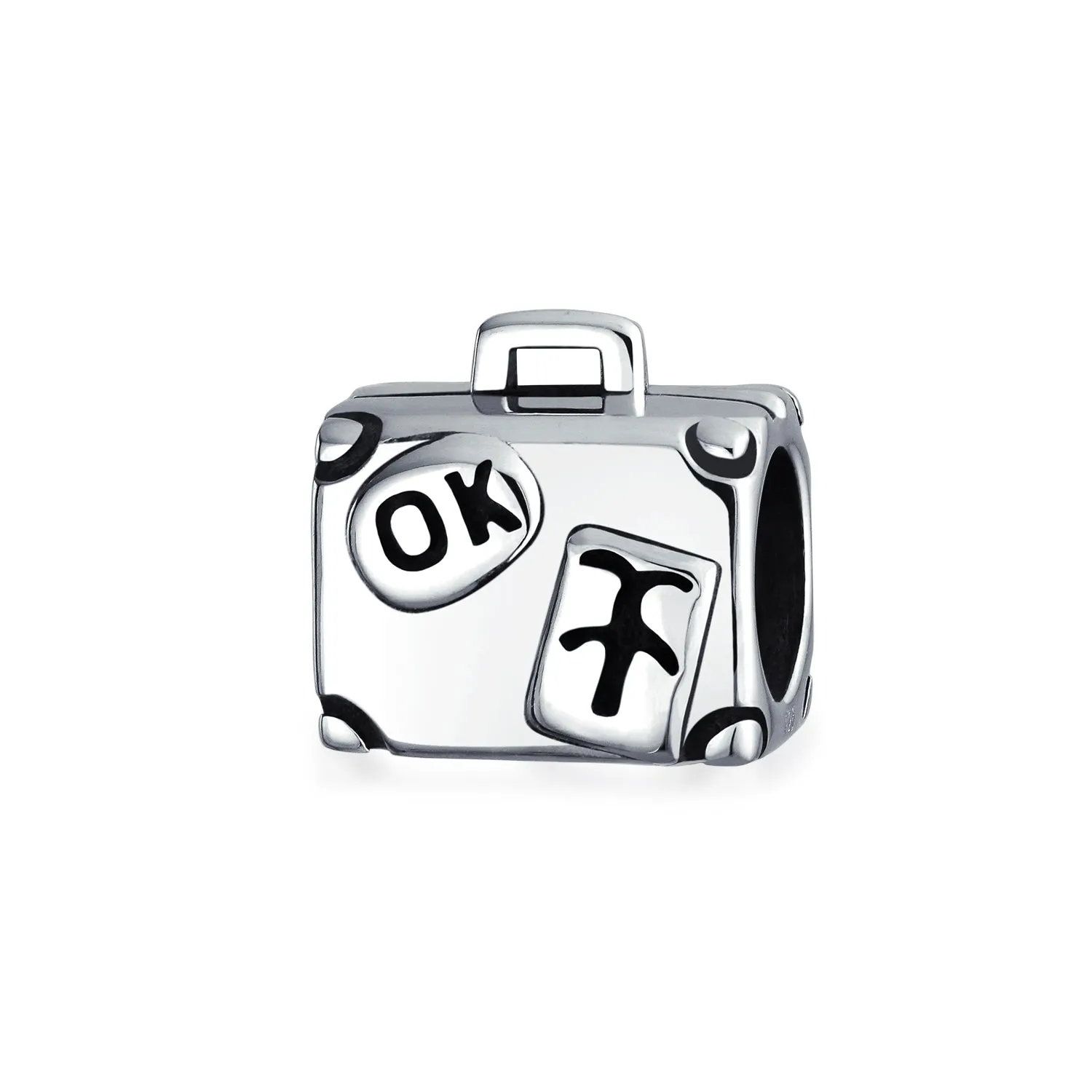 Vacation Travel Suitcase Luggage Charm Bead Sterling Silver for Bracelet