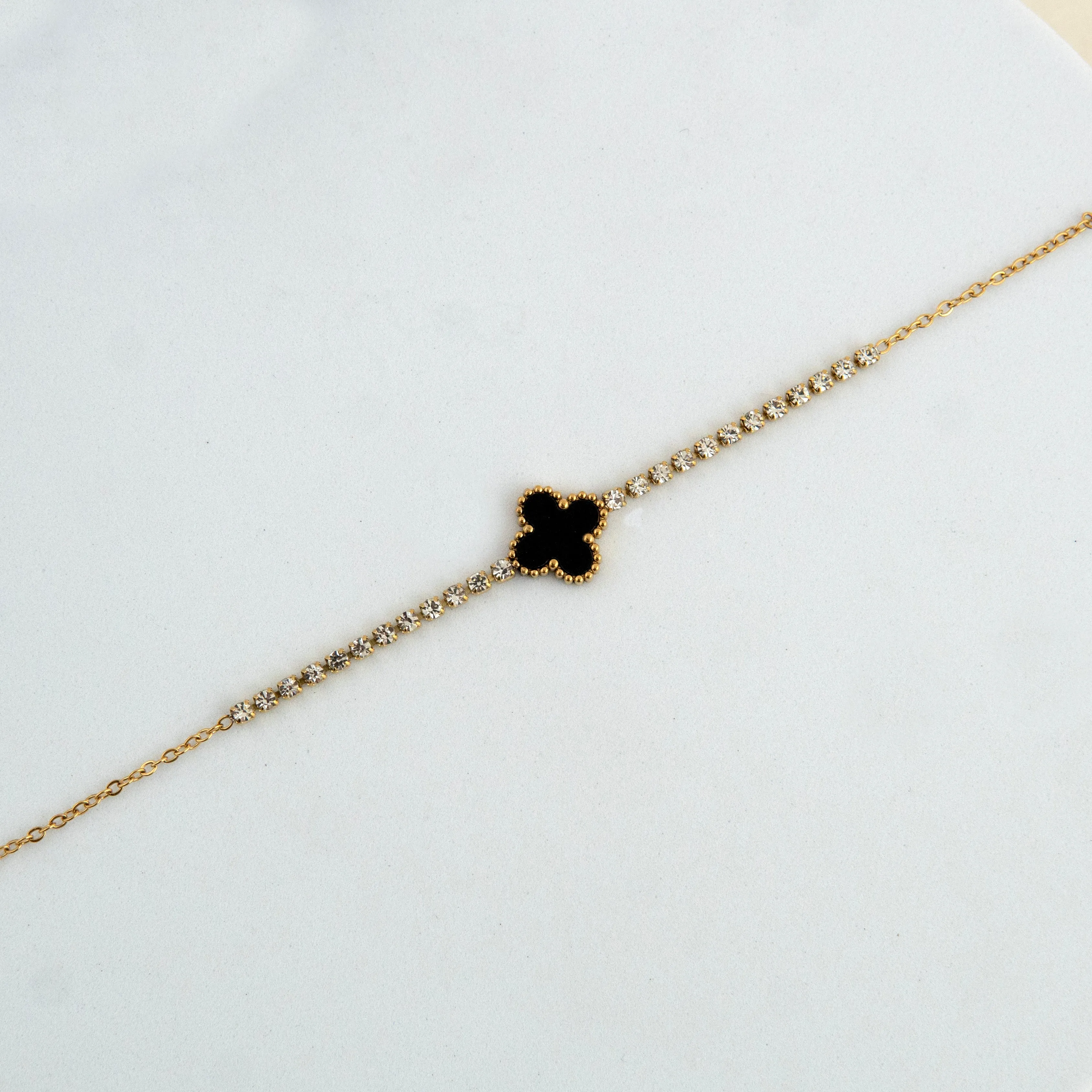 Van Cleef inspired Clover Tennis Bracelet Gold Plated, Waterproof and Anti-Tarnish - 8 inches