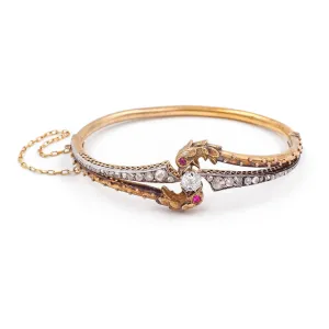 Victorian 0.60 Ct. Old Mine Cut Diamond & Ruby Griffin Bracelet