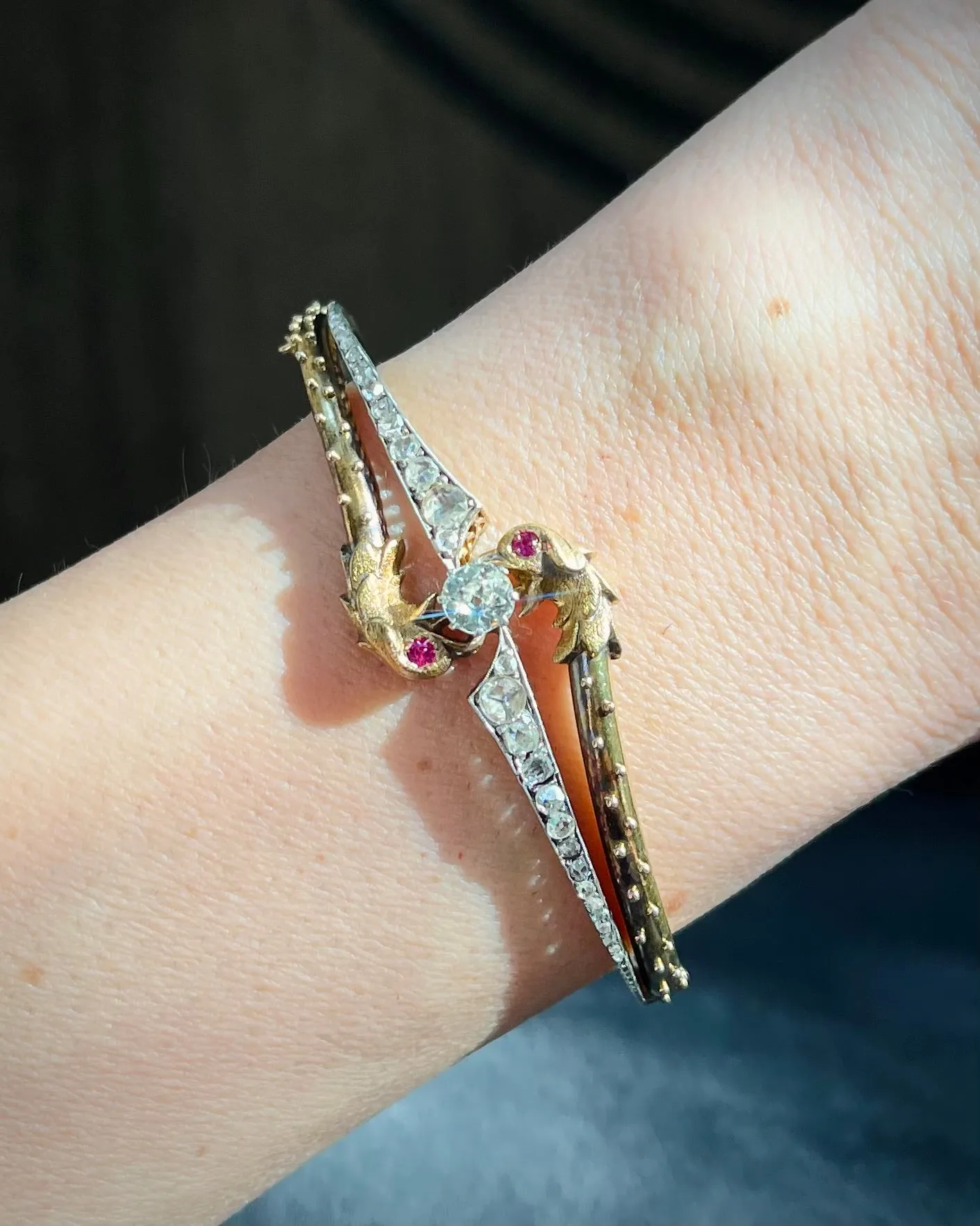 Victorian 0.60 Ct. Old Mine Cut Diamond & Ruby Griffin Bracelet