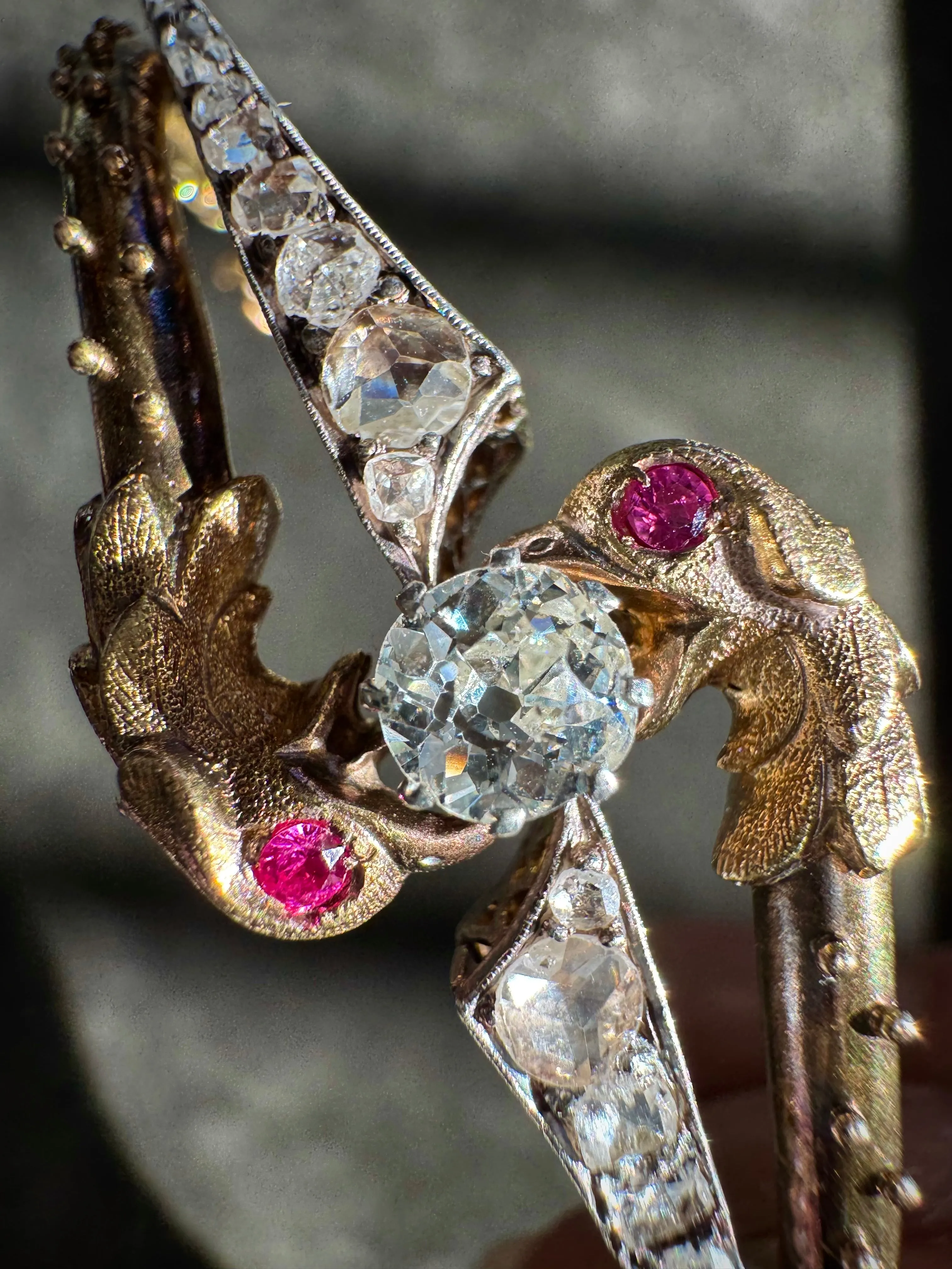 Victorian 0.60 Ct. Old Mine Cut Diamond & Ruby Griffin Bracelet