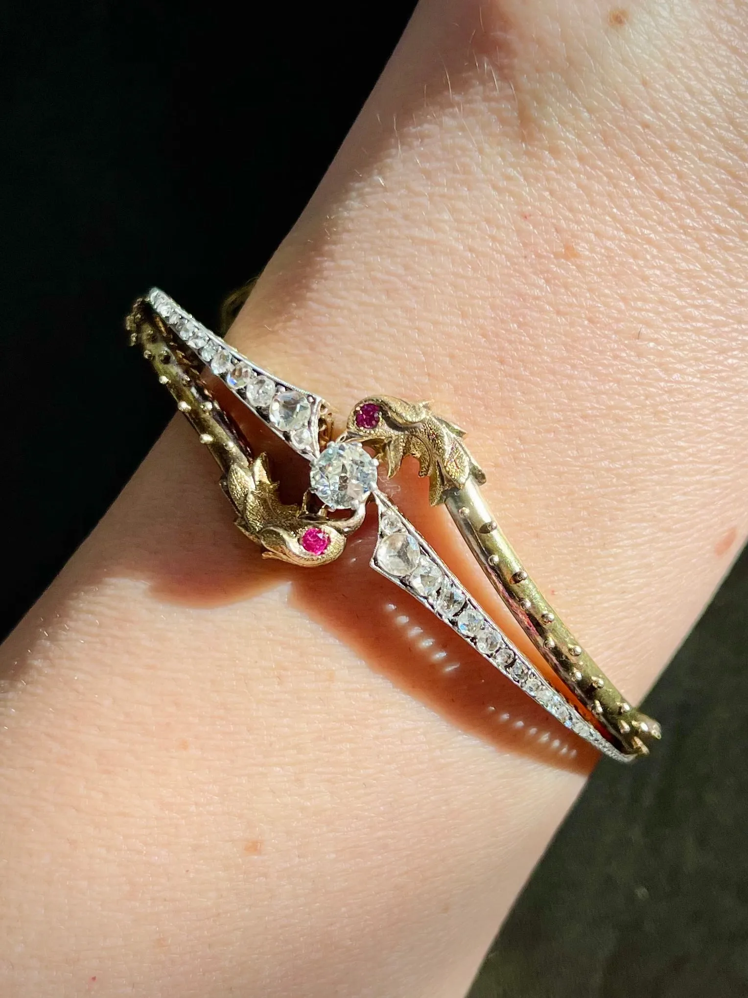 Victorian 0.60 Ct. Old Mine Cut Diamond & Ruby Griffin Bracelet