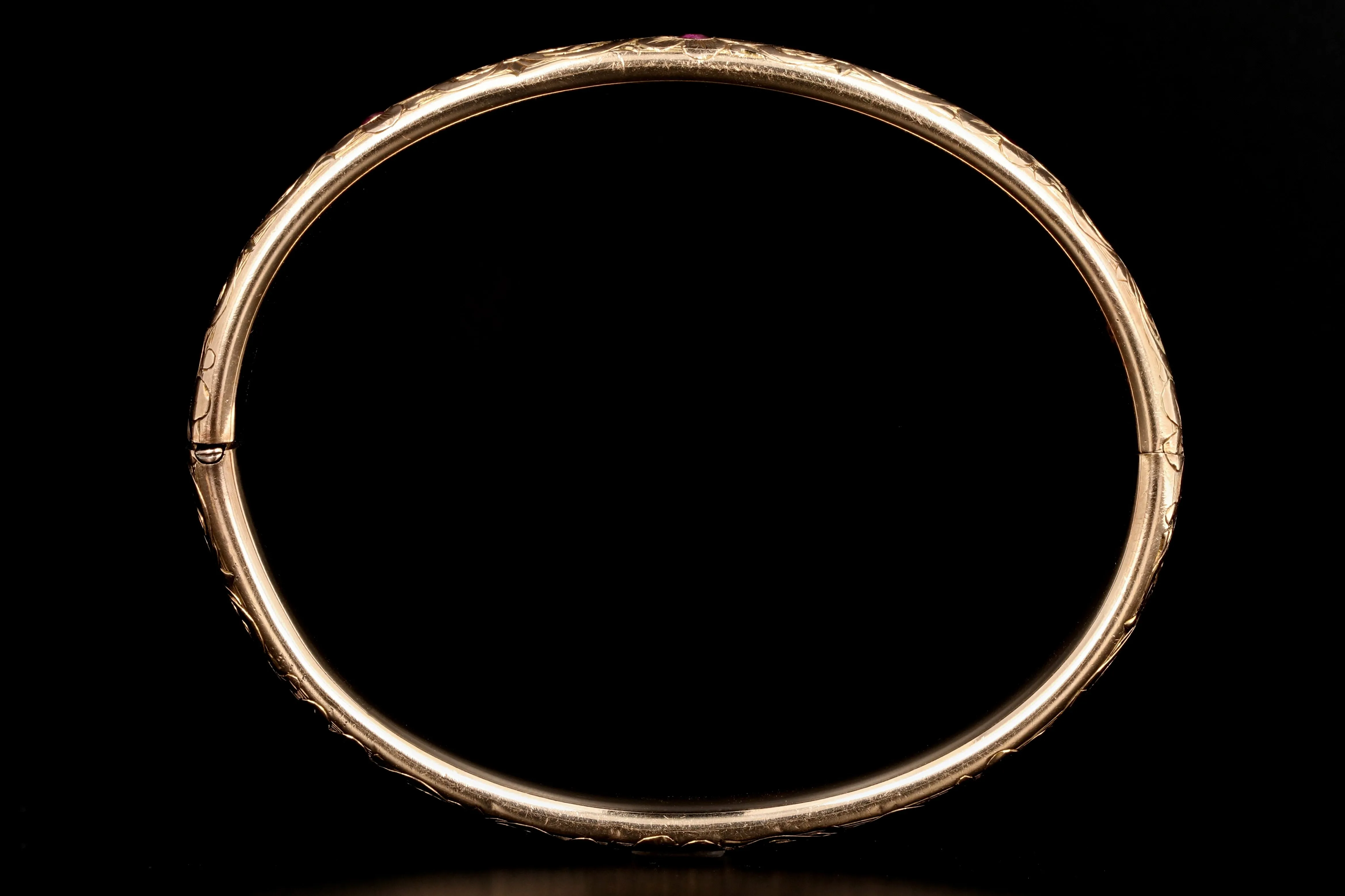 Victorian 14K Gold & Ruby Floral Bangle Bracelet c.1890's