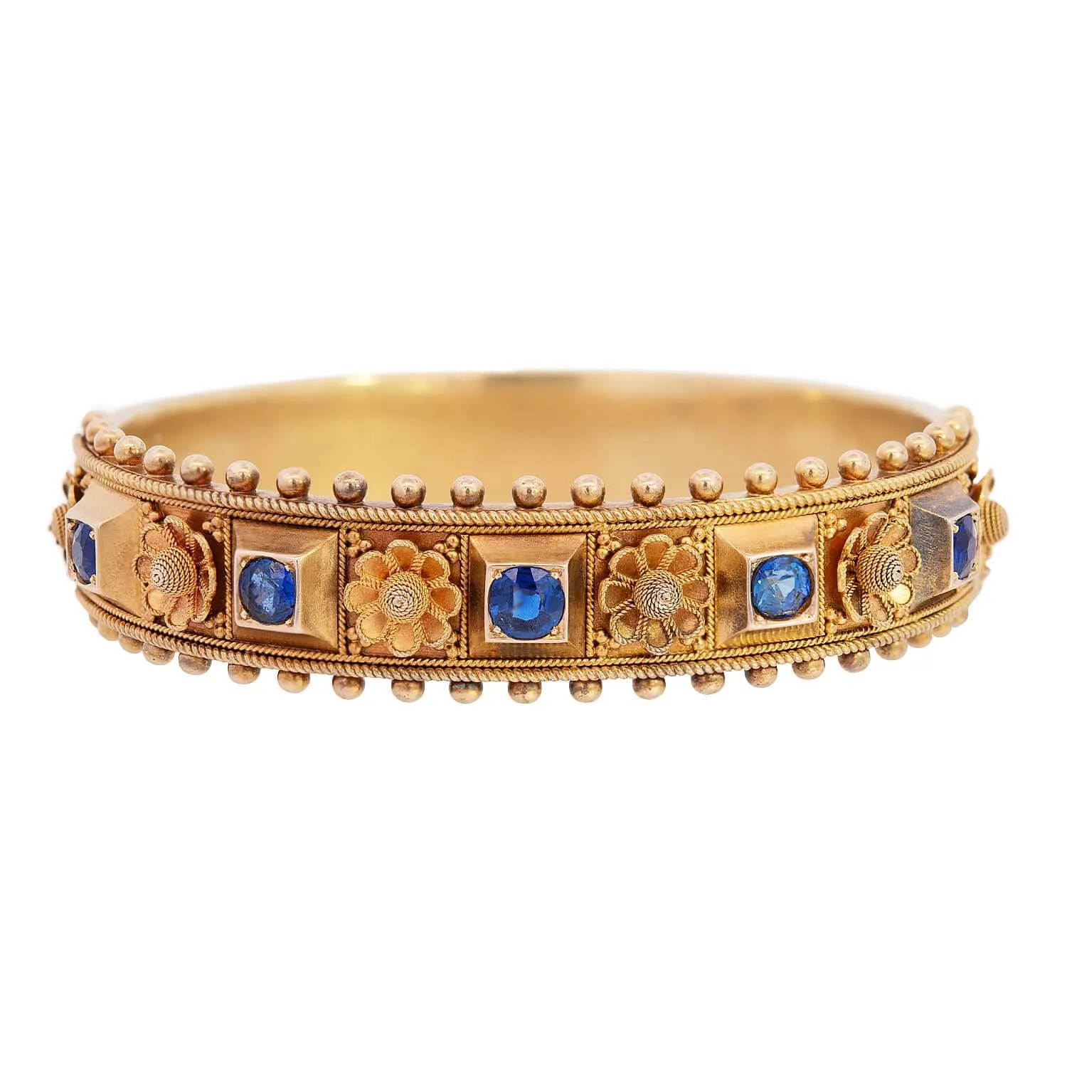 Victorian 14k Sapphire Floral Motif Bangle