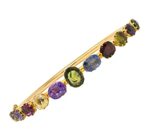 Victorian 16.38 CTW Sapphire Garnet 14 Karat Yellow Gold Antique Harlequin Bangle Bracelet