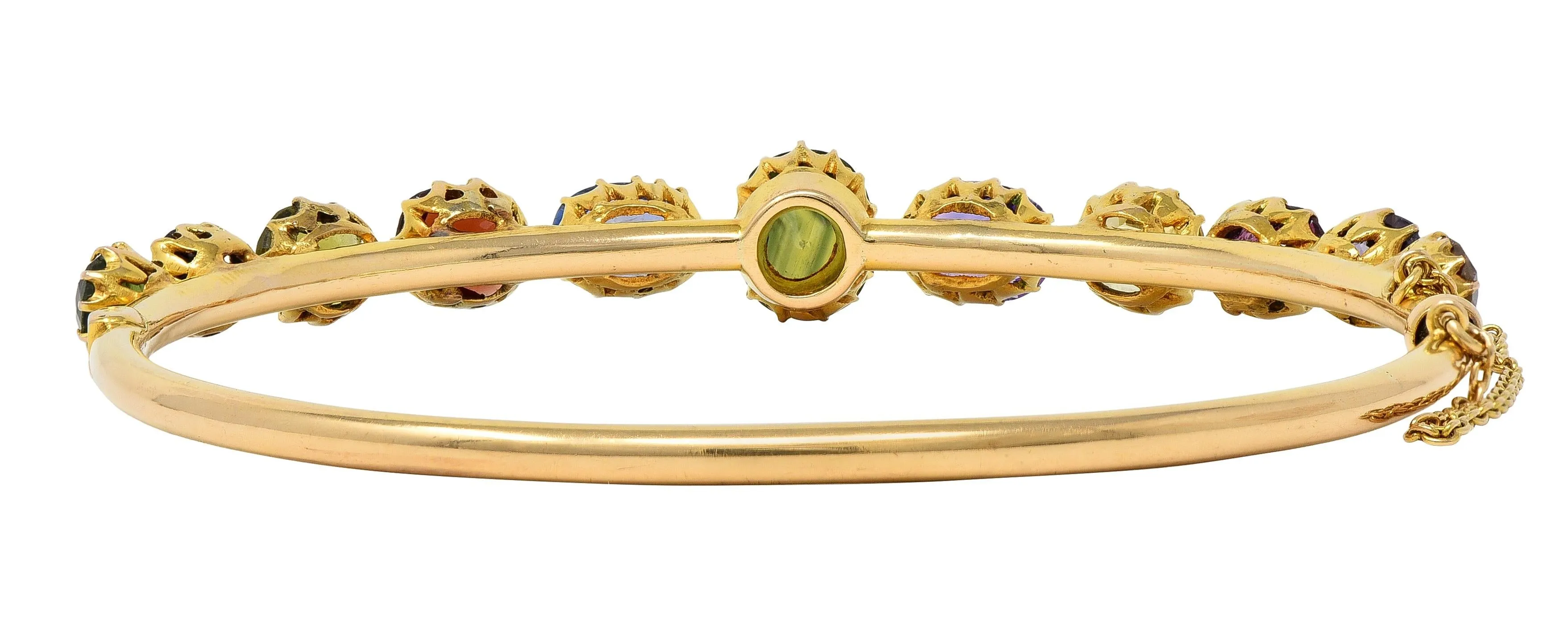 Victorian 16.38 CTW Sapphire Garnet 14 Karat Yellow Gold Antique Harlequin Bangle Bracelet
