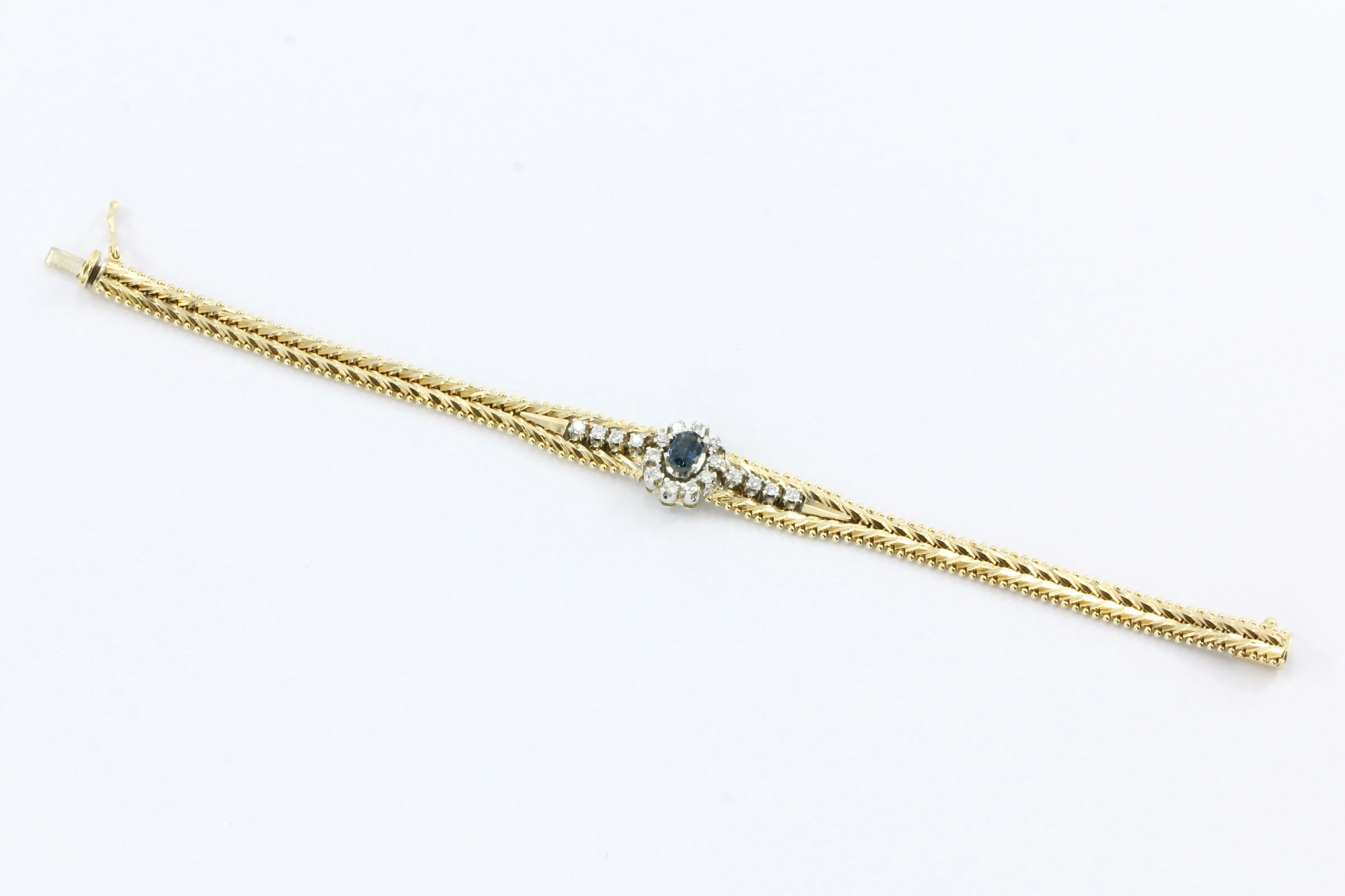 Vintage 14K Gold Sapphire & Diamond Tennis Bracelet