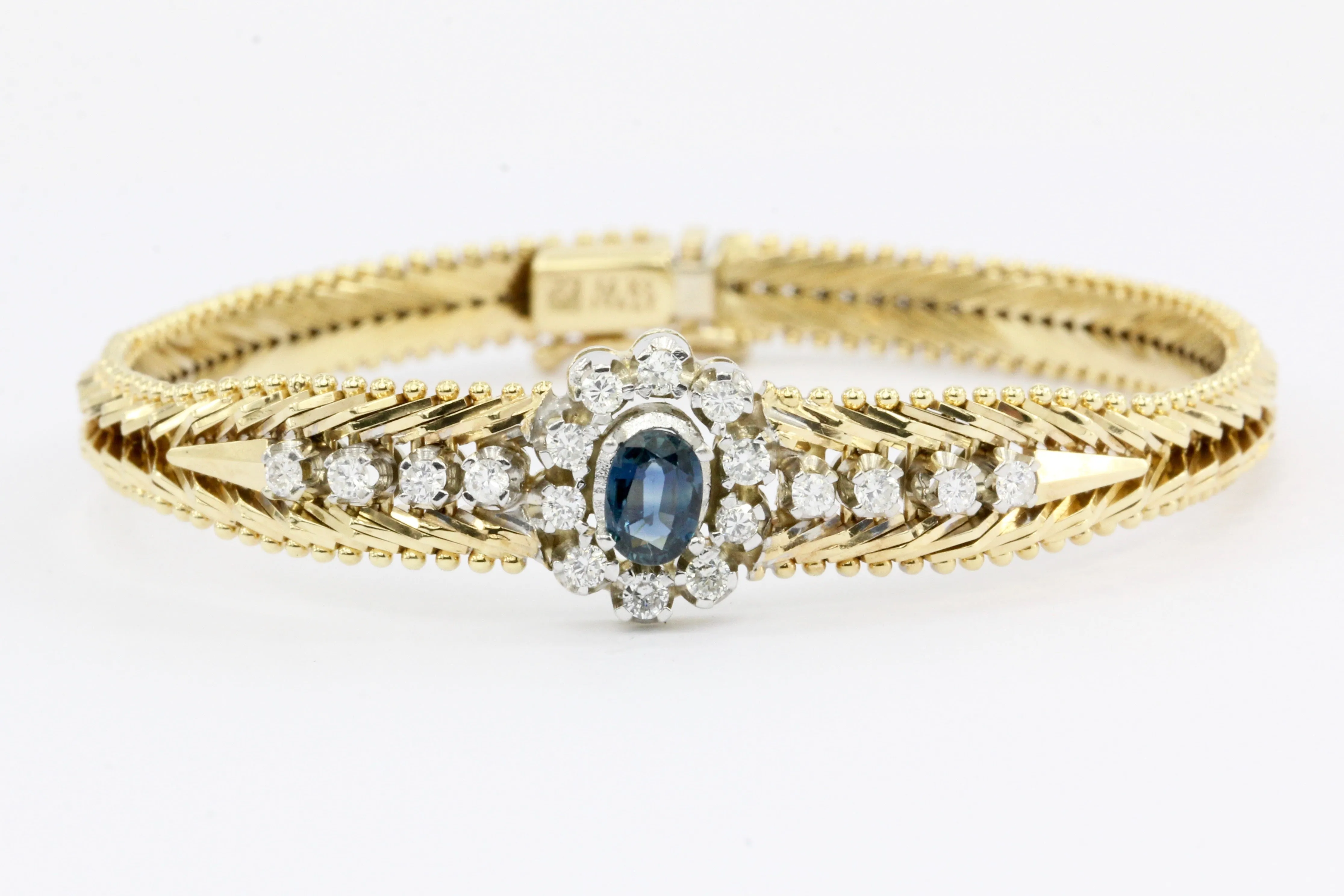 Vintage 14K Gold Sapphire & Diamond Tennis Bracelet
