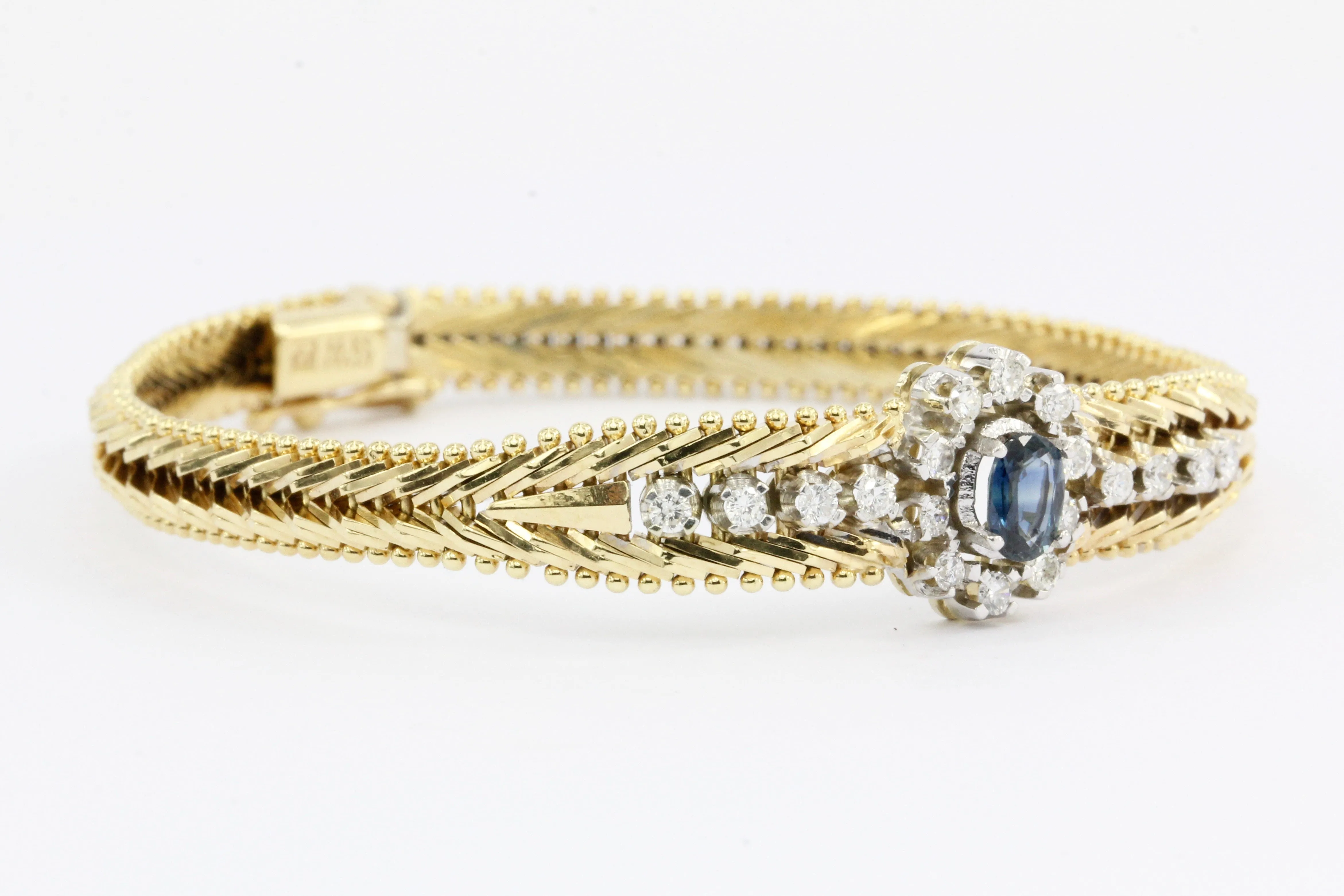 Vintage 14K Gold Sapphire & Diamond Tennis Bracelet