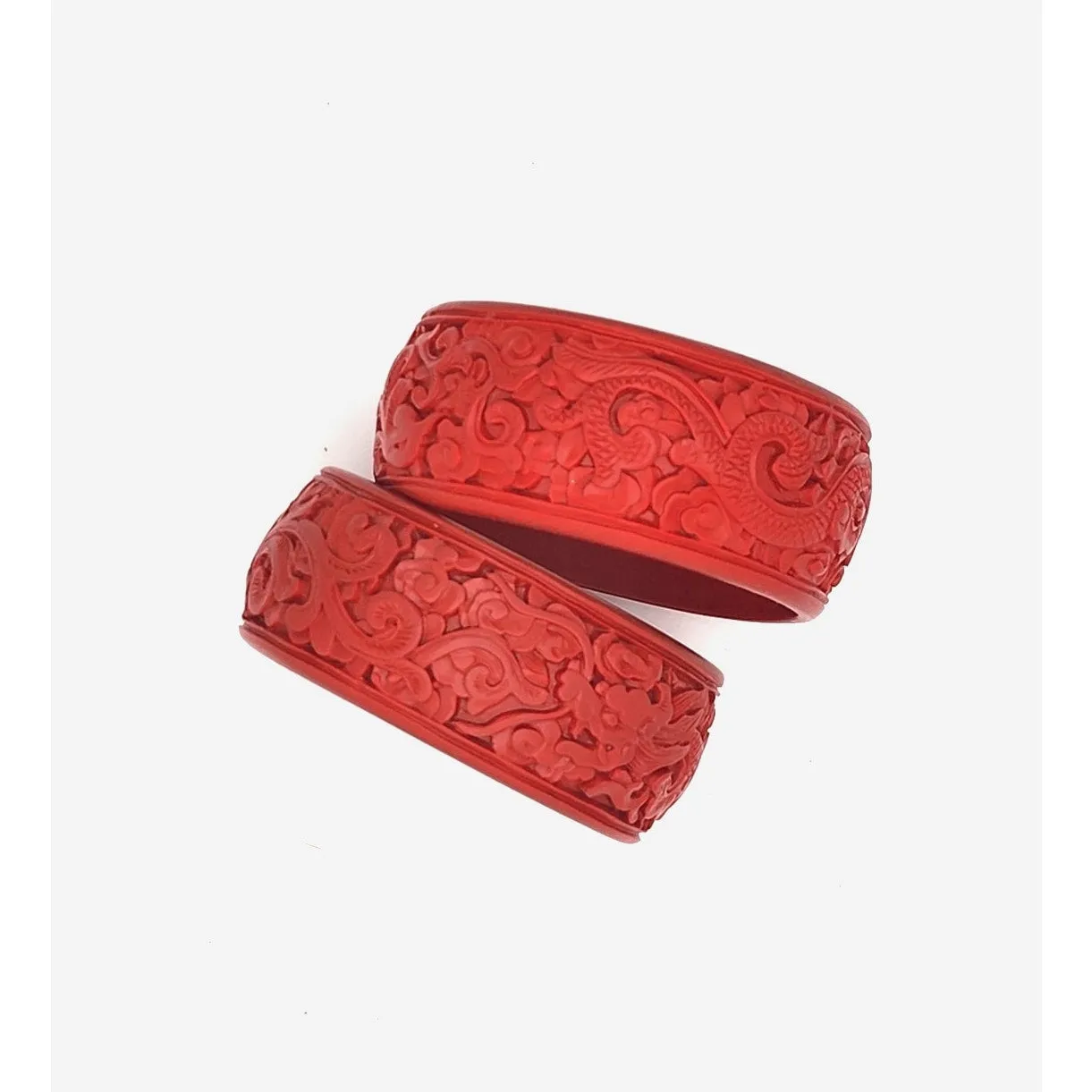 Vintage Cinnabar Bangles Red Carved Chinese Bracelets
