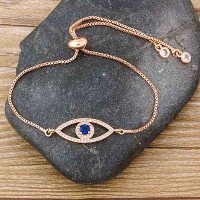 Vintage Evil Eye Gold Bracelet for Women Princess Cut Zircon Jewelry