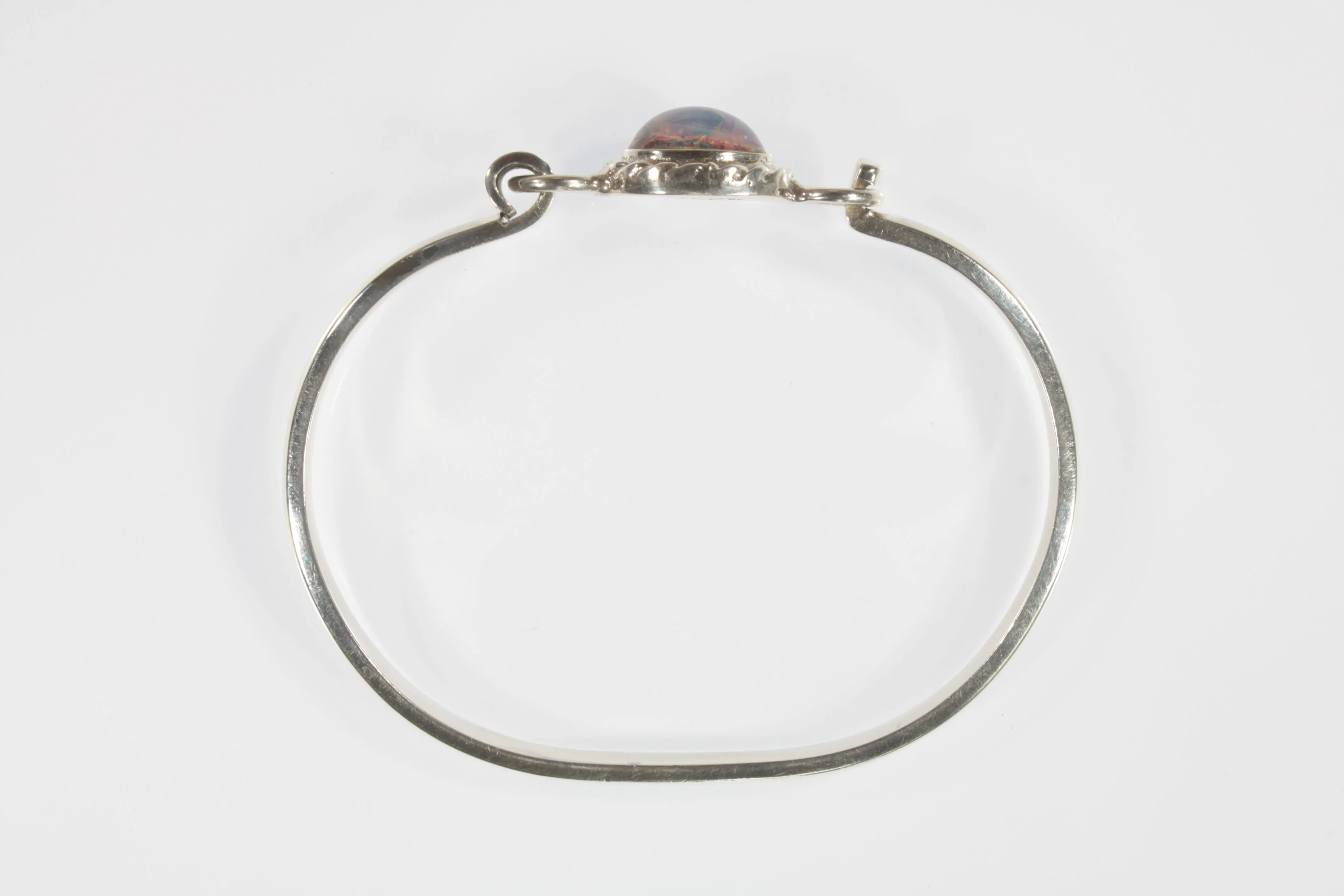 Vintage Mexico Glass Opal Sterling Silver Bracelet 20.2g