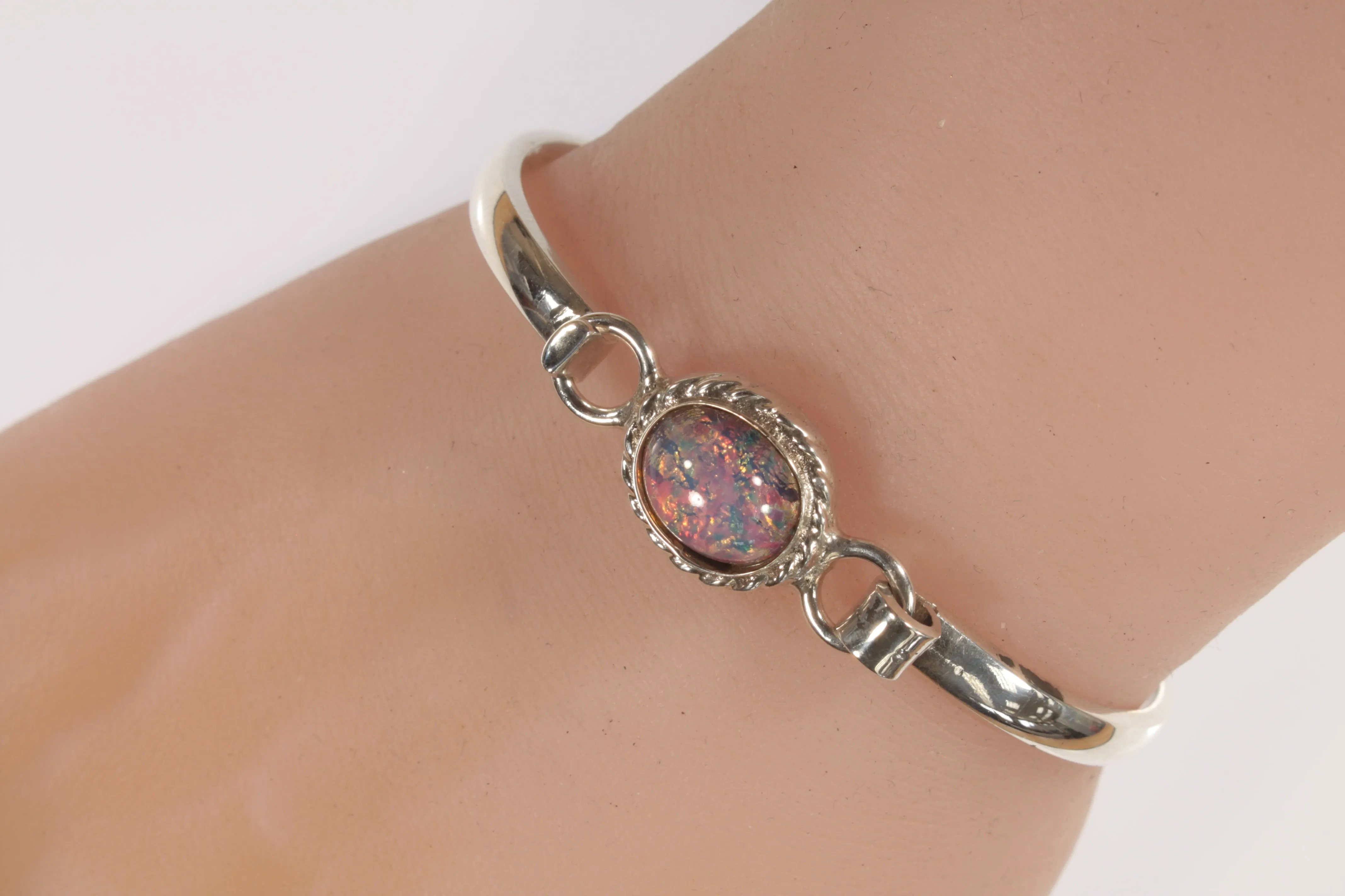 Vintage Mexico Glass Opal Sterling Silver Bracelet 20.2g