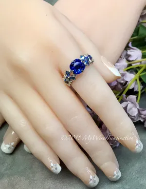 Vintage Swarovski Sapphire Blue Crystal Handmade Ring SS US Size 7.5