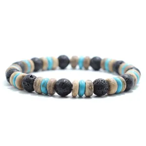 Vintage Wood Beaded Bracelet Mens Natural Lava